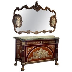 Antique Fine French Ormolu-Mounted Commode a Vantaux with a Mirror, Late 19th Century