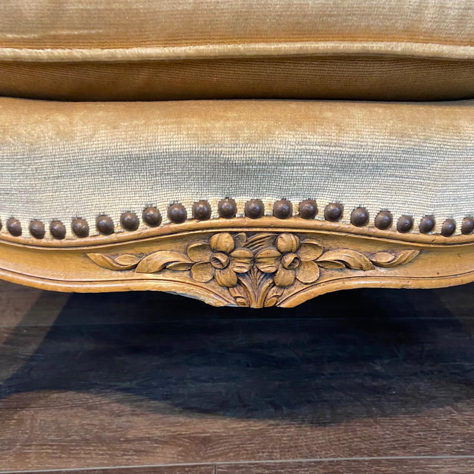 Fine French Pair Louis XV Small Bergeres Chairs with Brass Tacking For Sale 6