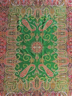 Fine French Paisley cashmere shawl with large green reserve Circa 1845