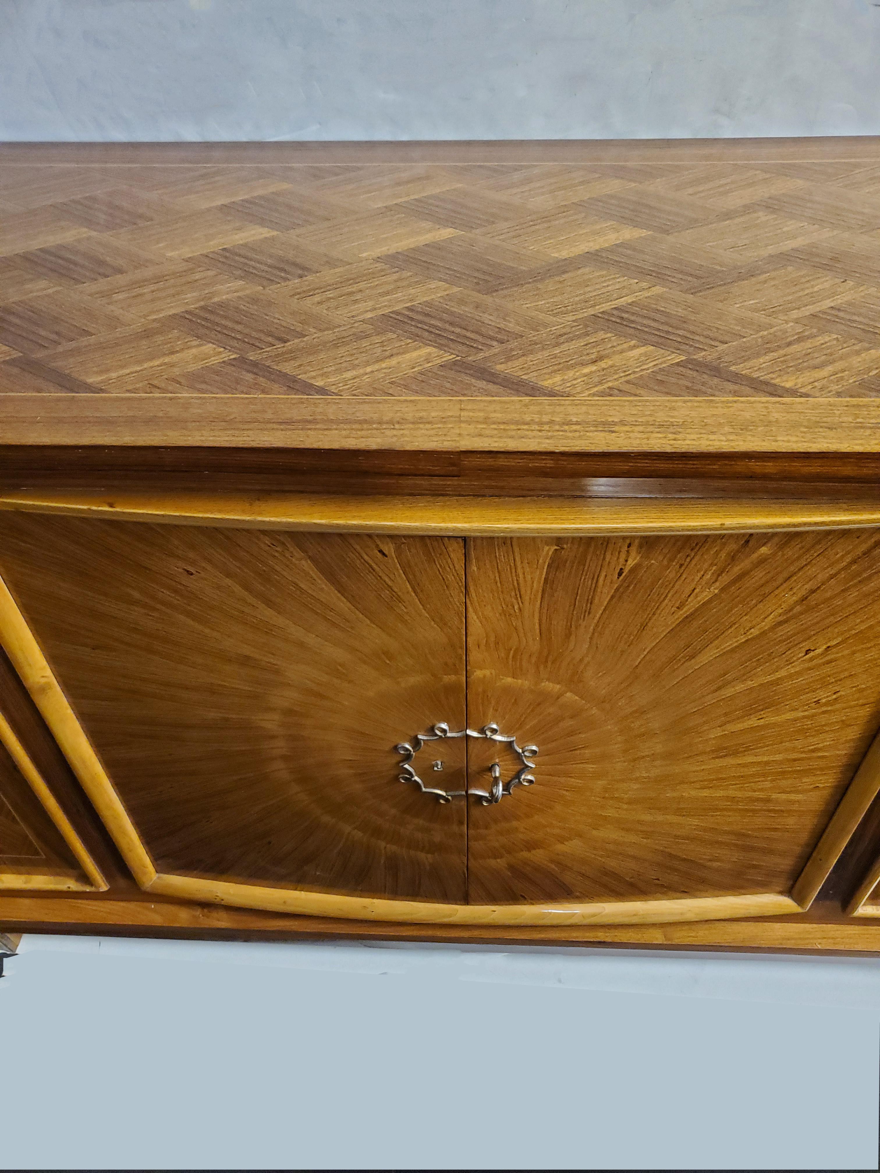 Fine French Parquetry and Marquetry Inlaid Sunburst Cabinet Att to Lucien Rollin For Sale 3