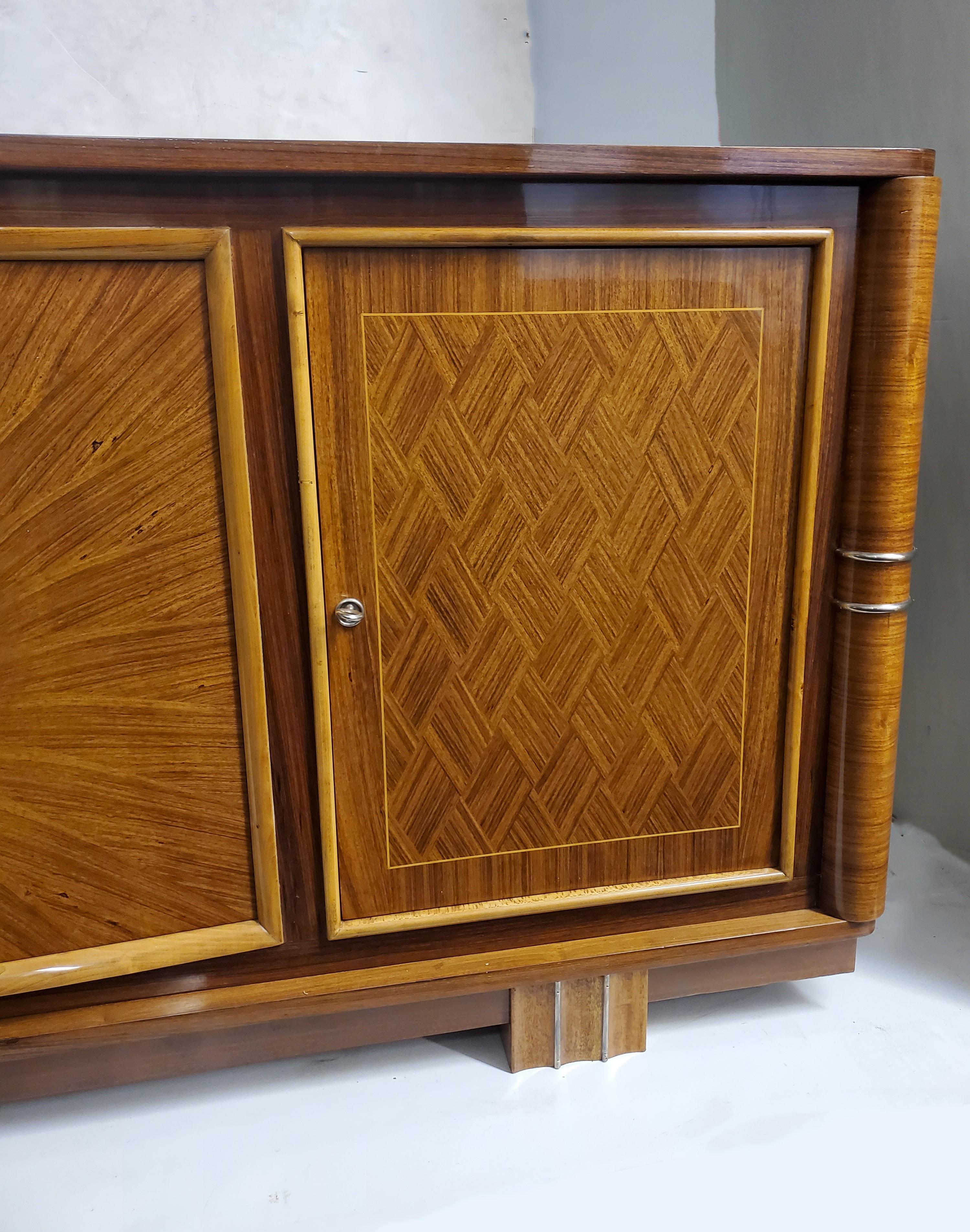 Fine French Parquetry and Marquetry Inlaid Sunburst Cabinet Att to Lucien Rollin For Sale 7