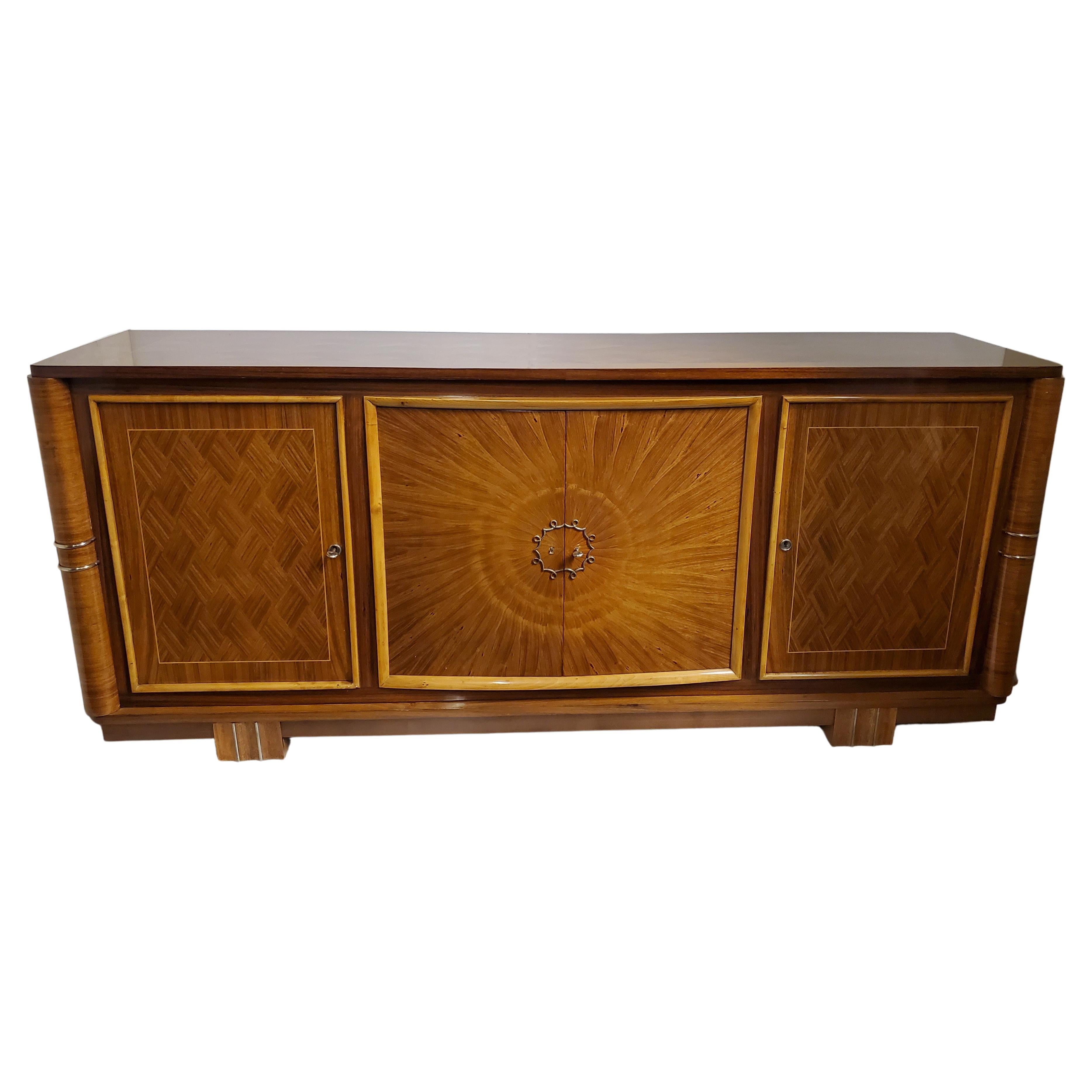 Fine French Parquetry and Marquetry Inlaid Sunburst Cabinet Att to Lucien Rollin For Sale 11