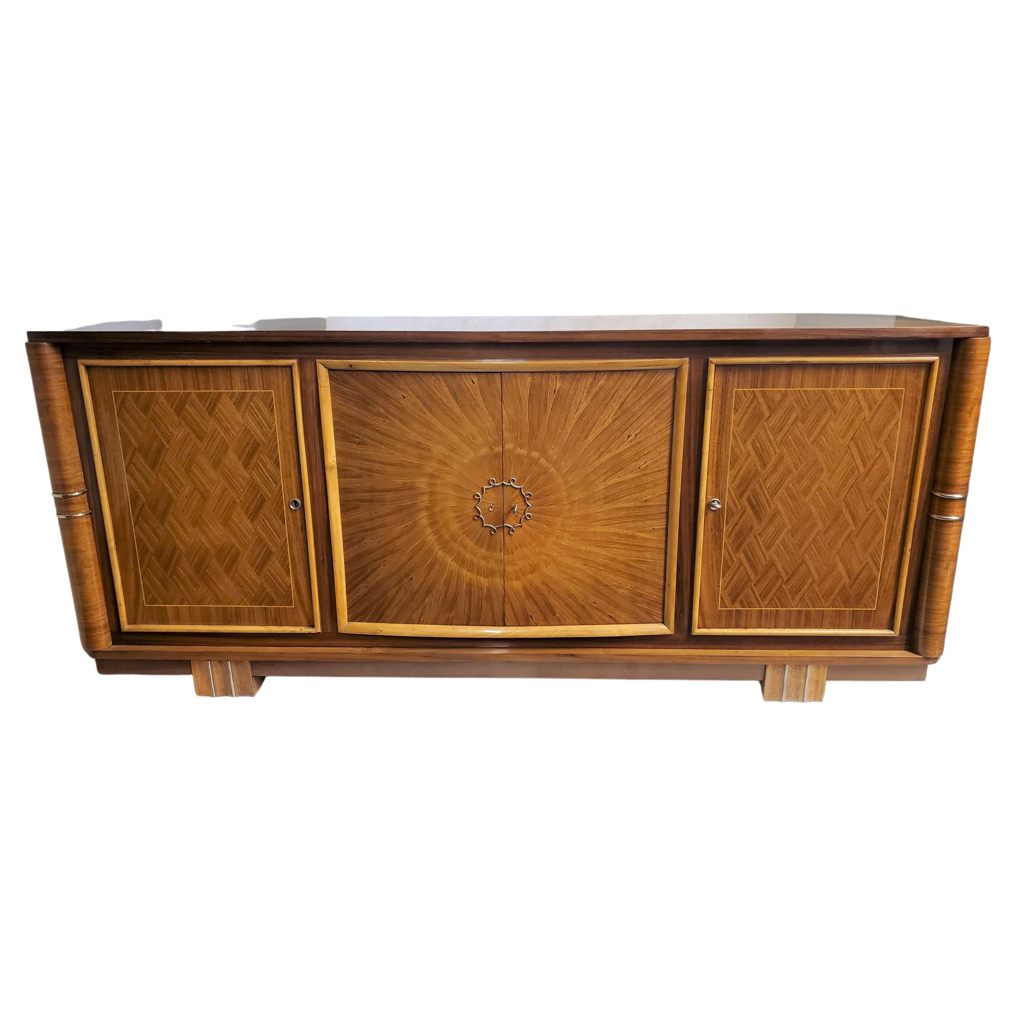 Inlay Fine French Parquetry and Marquetry Inlaid Sunburst Cabinet Att to Lucien Rollin For Sale
