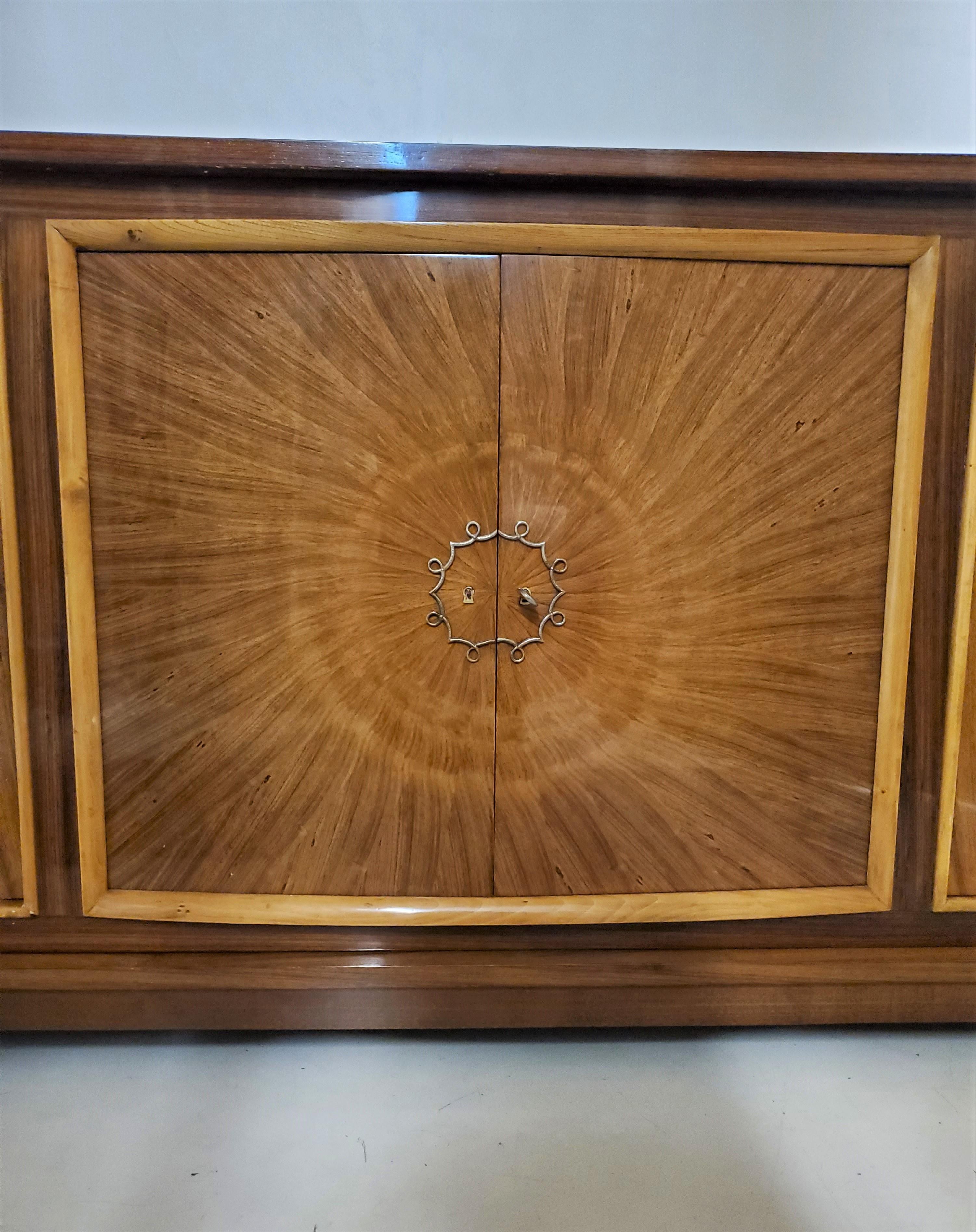 Fine French Parquetry and Marquetry Inlaid Sunburst Cabinet Att to Lucien Rollin In Good Condition For Sale In New York City, NY