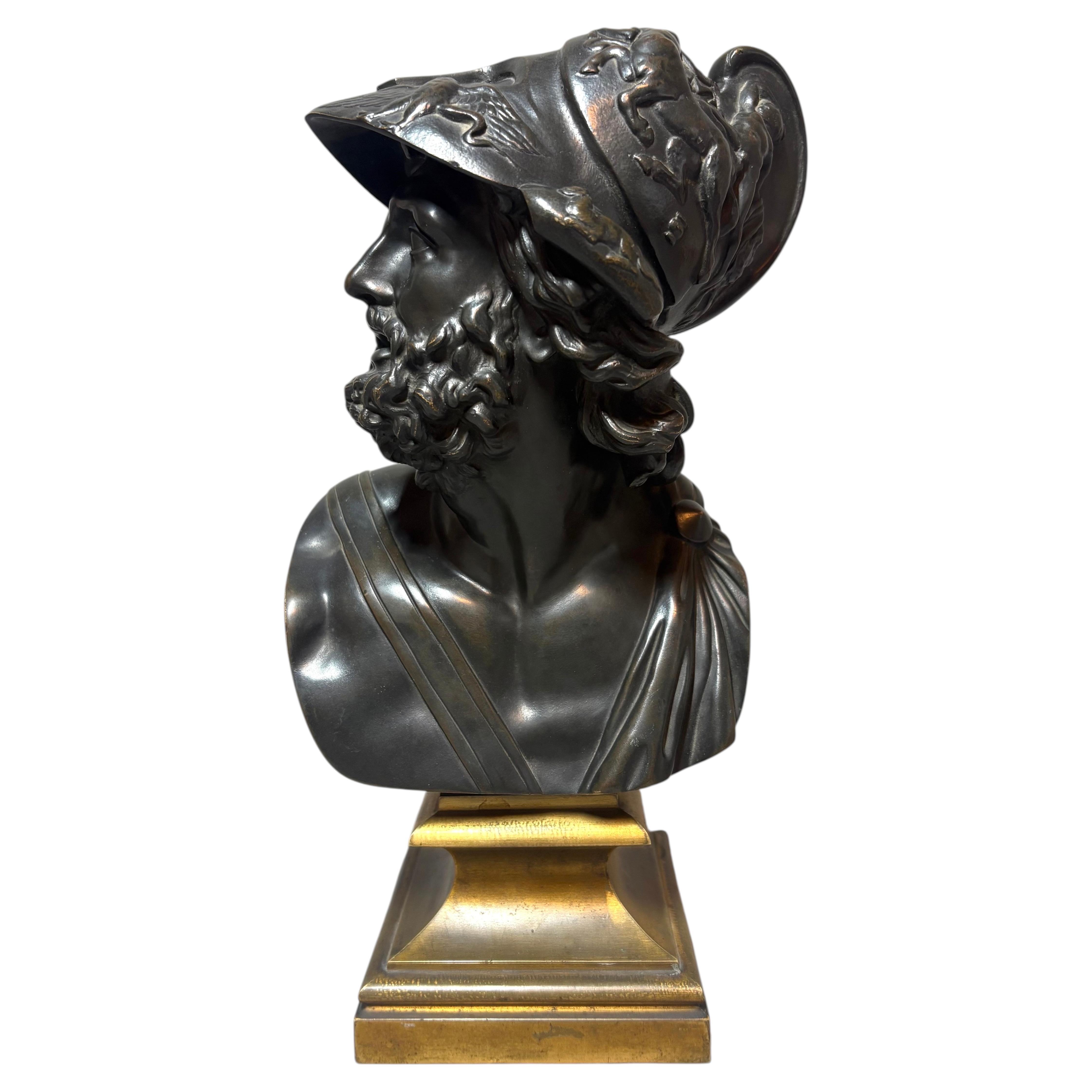 Fine French Patinated Bronze Bust of Menelaus, After the Antique, Late 19th Cent