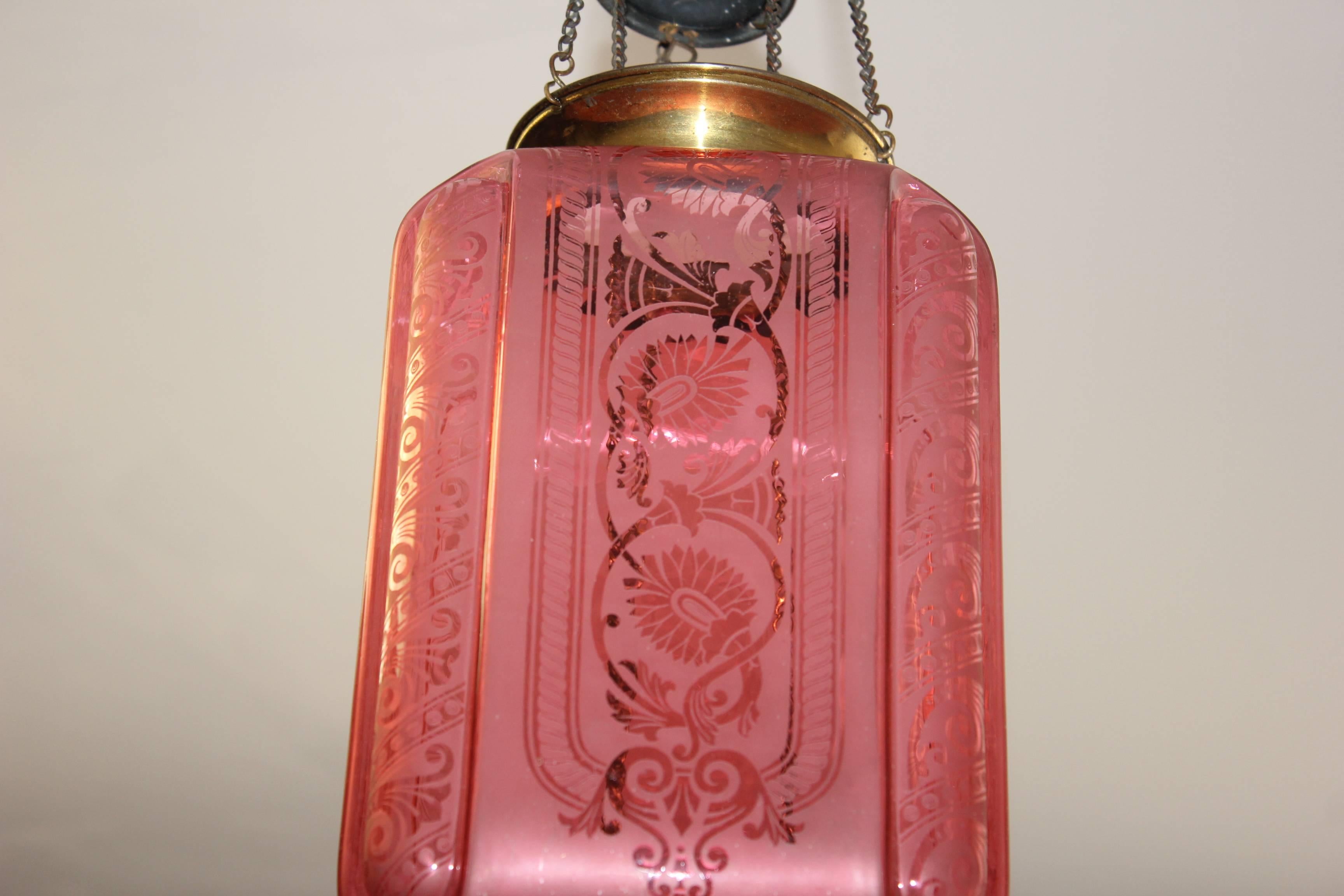 Fine French Pink Oil Lantern or Pendant Signed by ''Baccarat'', circa 1900 13