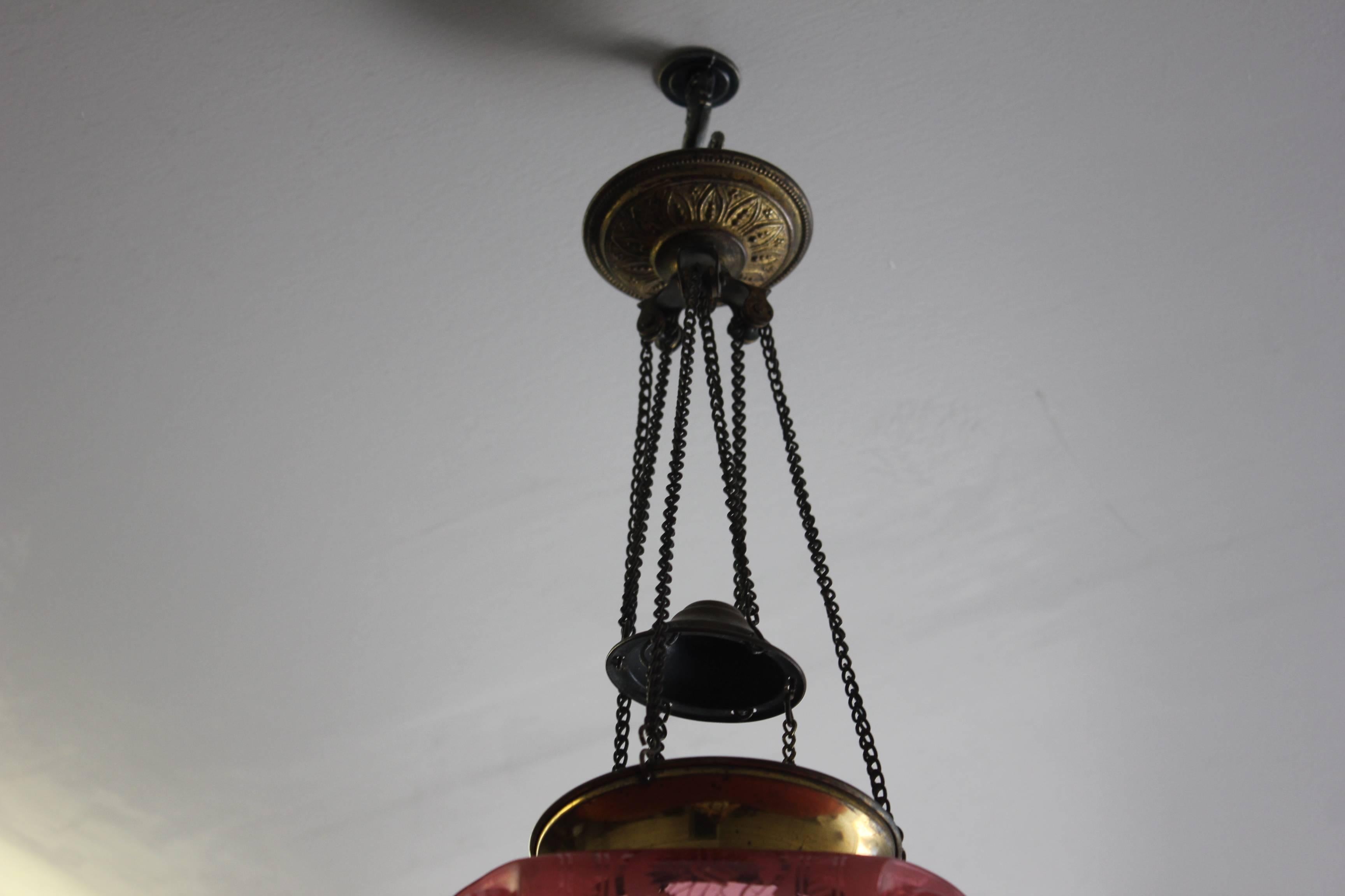 Fine French Pink Oil Lantern or Pendant Signed by ''Baccarat'', circa 1900 2