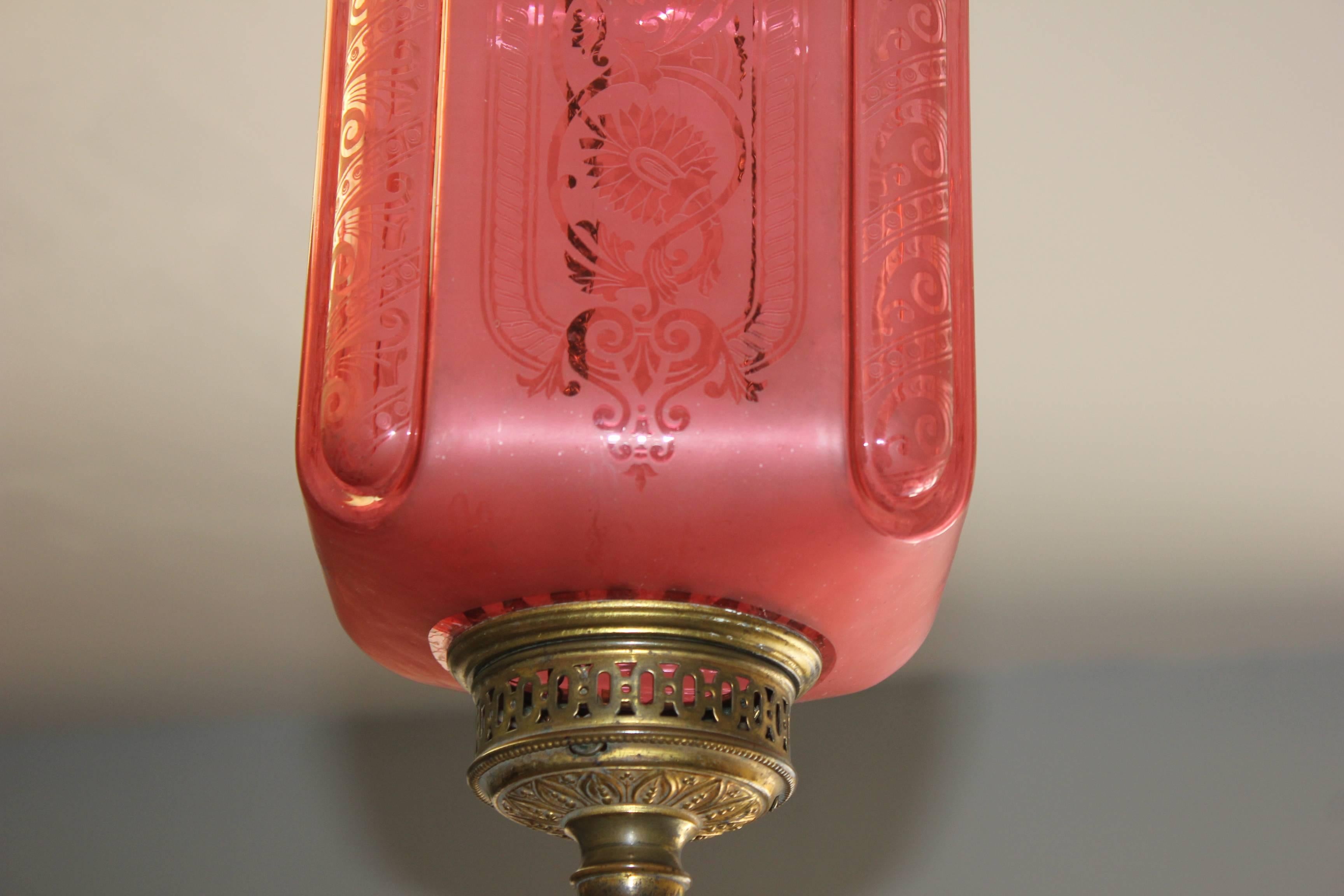 Fine French Pink Oil Lantern or Pendant Signed by ''Baccarat'', circa 1900 3