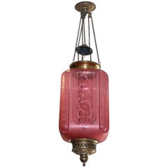 Fine French Pink Oil Lantern or Pendant Signed by ''Baccarat'', circa 1900