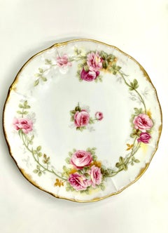 Fine French Porcelain Antique Rose de France Set of Six Dessert Plates, Limoges