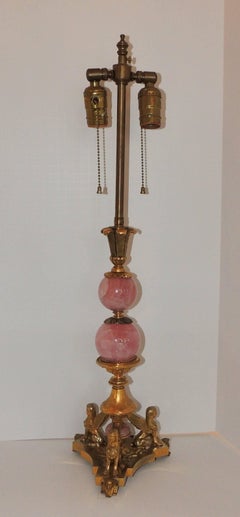 Fine French Regency Empire Bronze Neoclassical Rose Quartz Rock Crystal Lamp
