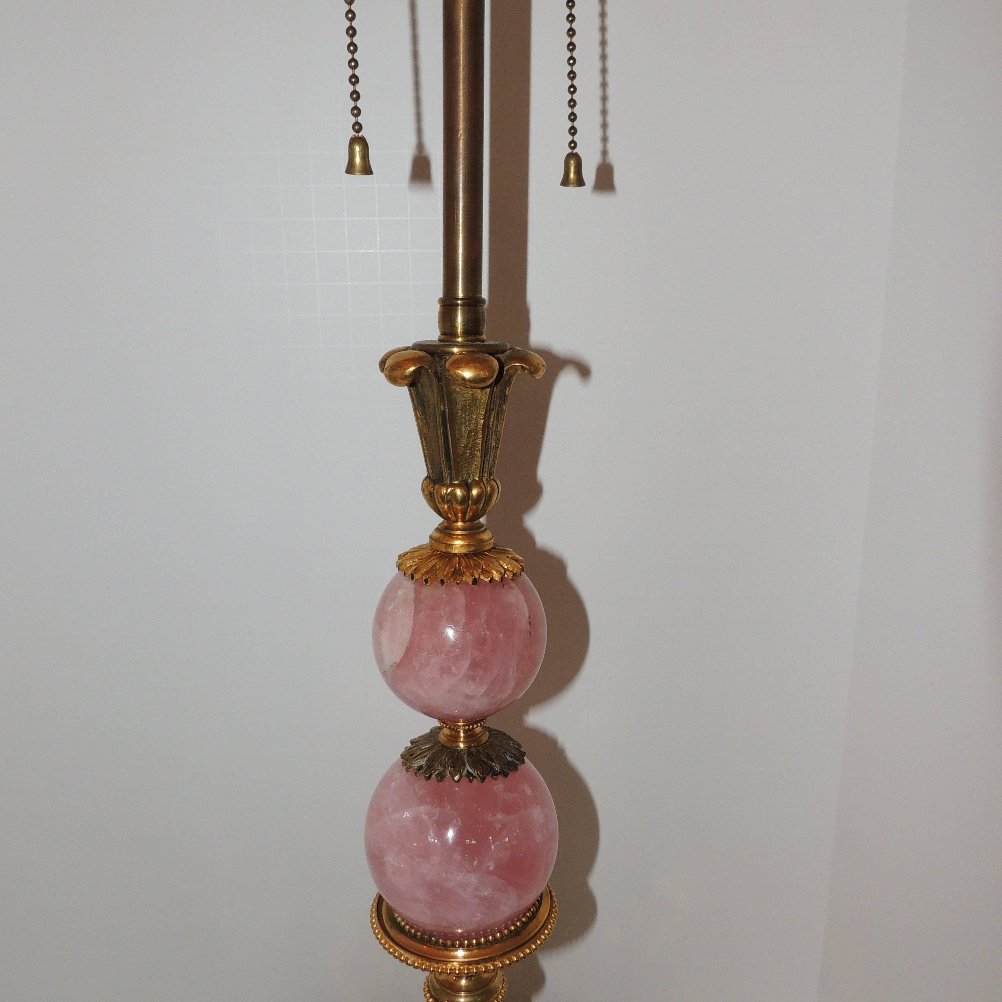 Gilt Fine French Regency Empire Bronze Neoclassical Rose Quartz Rock Crystal Lamp