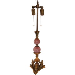 Fine French Regency Empire Bronze Neoclassical Rose Quartz Rock Crystal Lamp