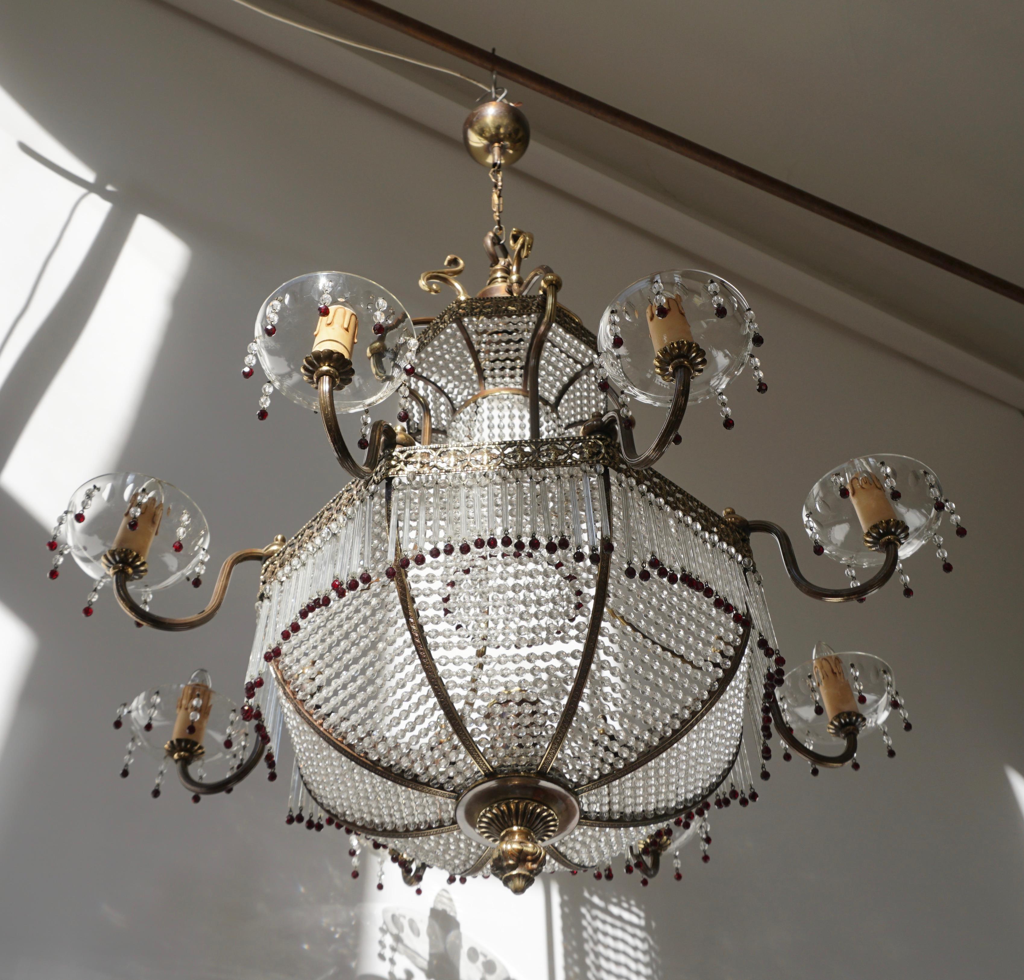 Brass Fine French Sac a Pearl Chandelier For Sale