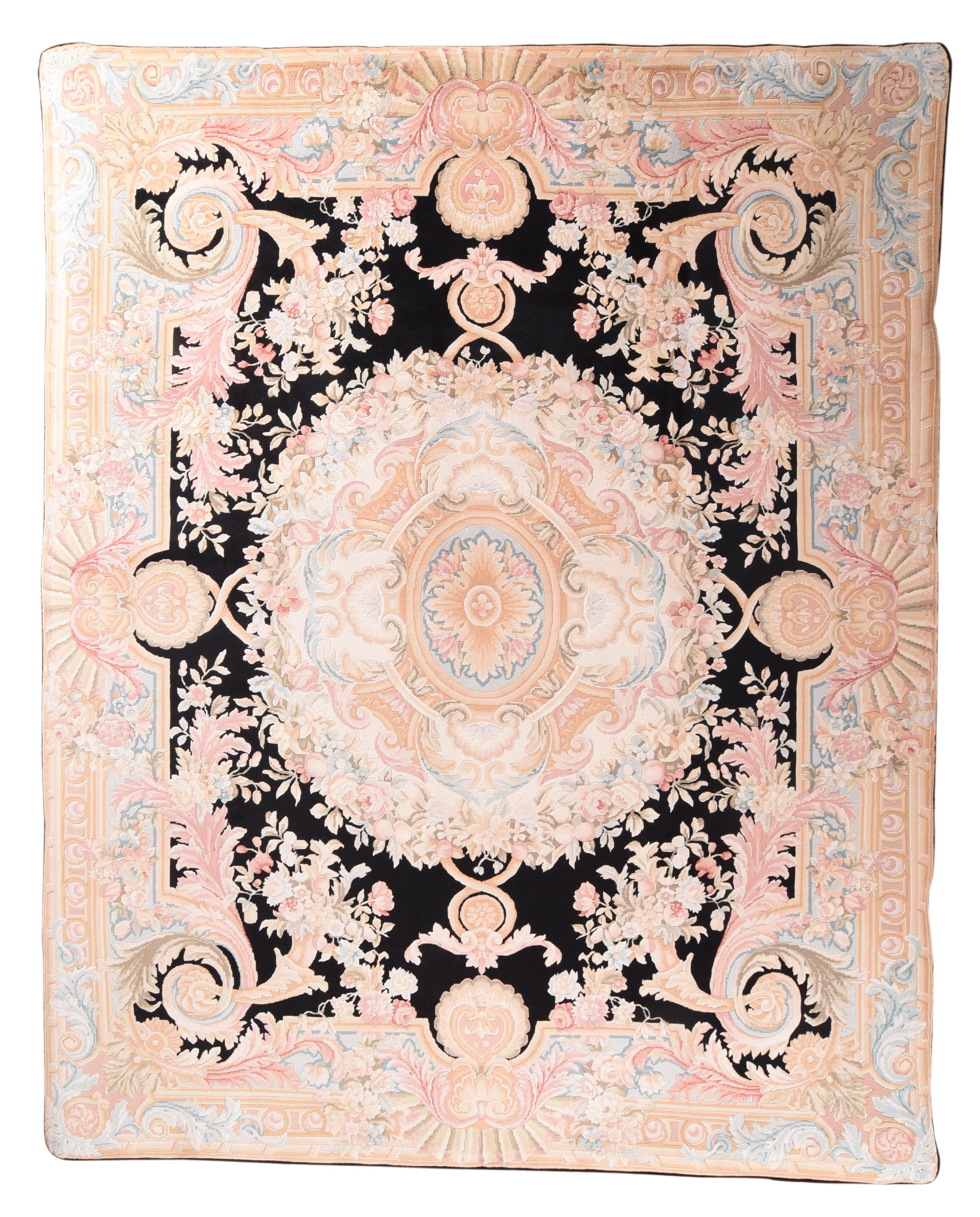 Hand-Knotted Fine French Savanory Weave Rug, Hand Knotted For Sale