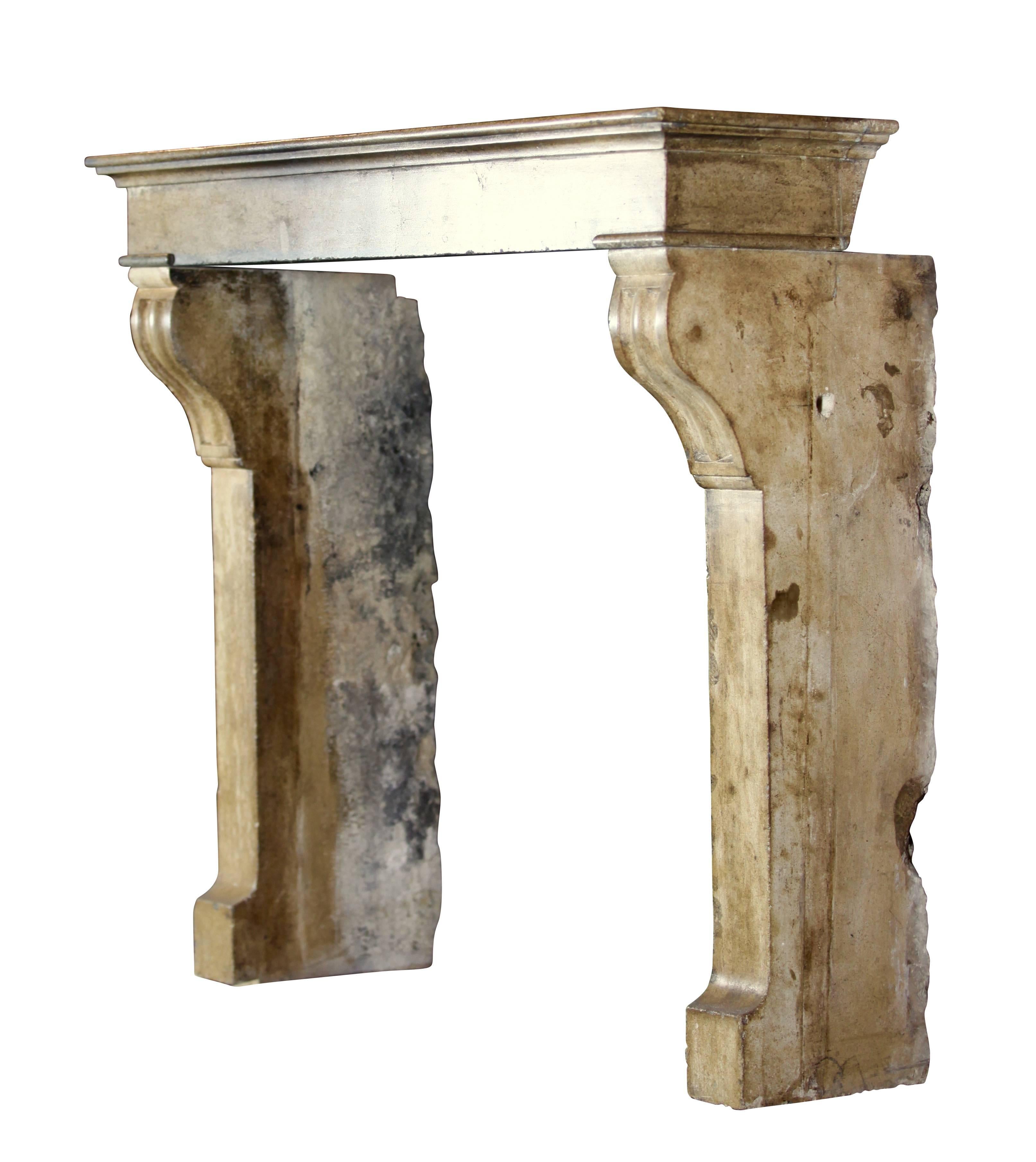 Fine French Small Antique Limestone Fireplace Surround for Cosy Country Interior For Sale 1