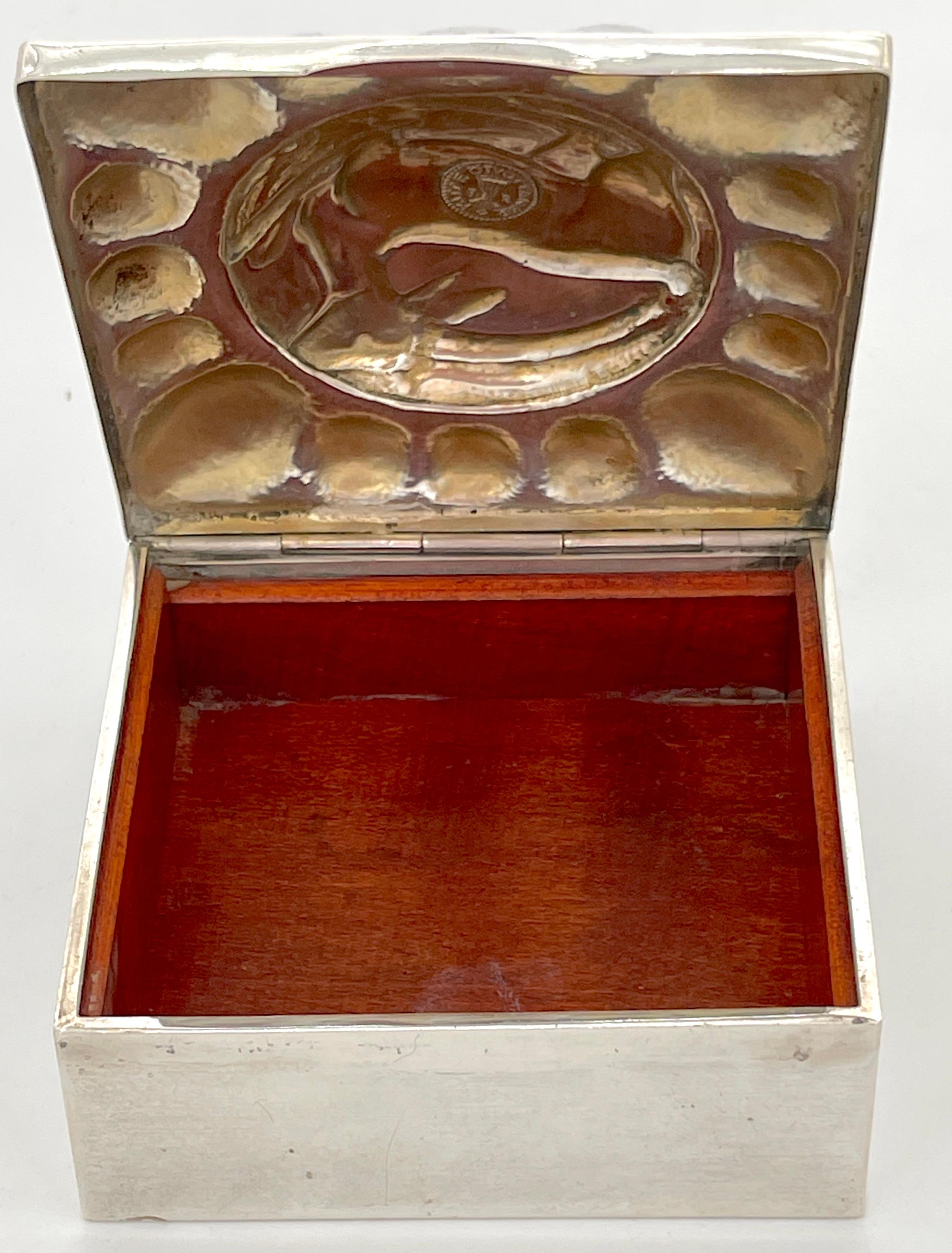 Fine French Sterling Art Deco Ram Motif Square Table Box, Circa 1925 For Sale 5
