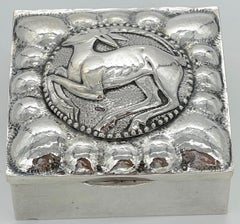 Fine French Sterling Art Deco Ram Motif Square Table Box, Circa 1925