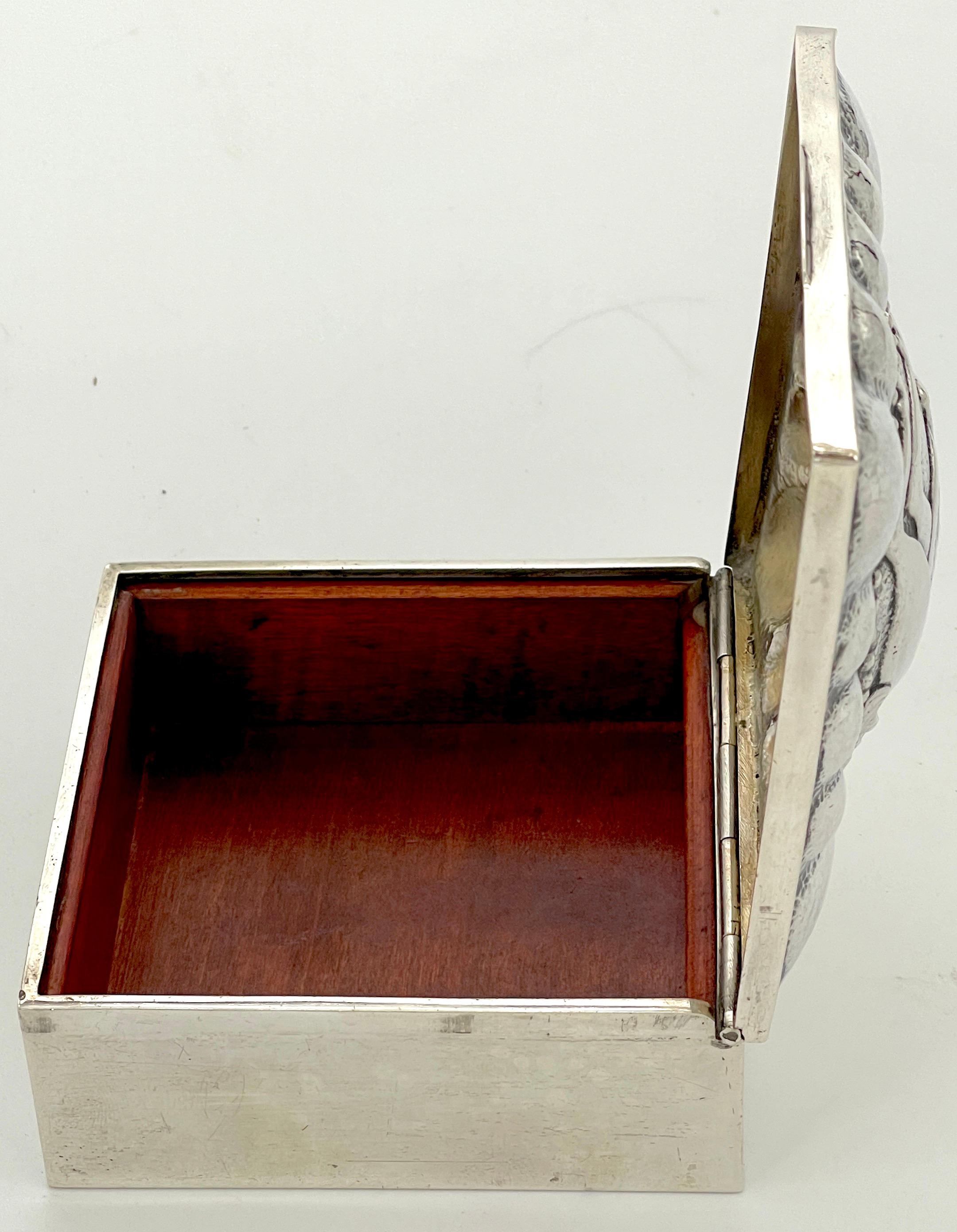 Fine French Sterling Art Deco Ram Motif Square Table Box, Circa 1925 For Sale 3