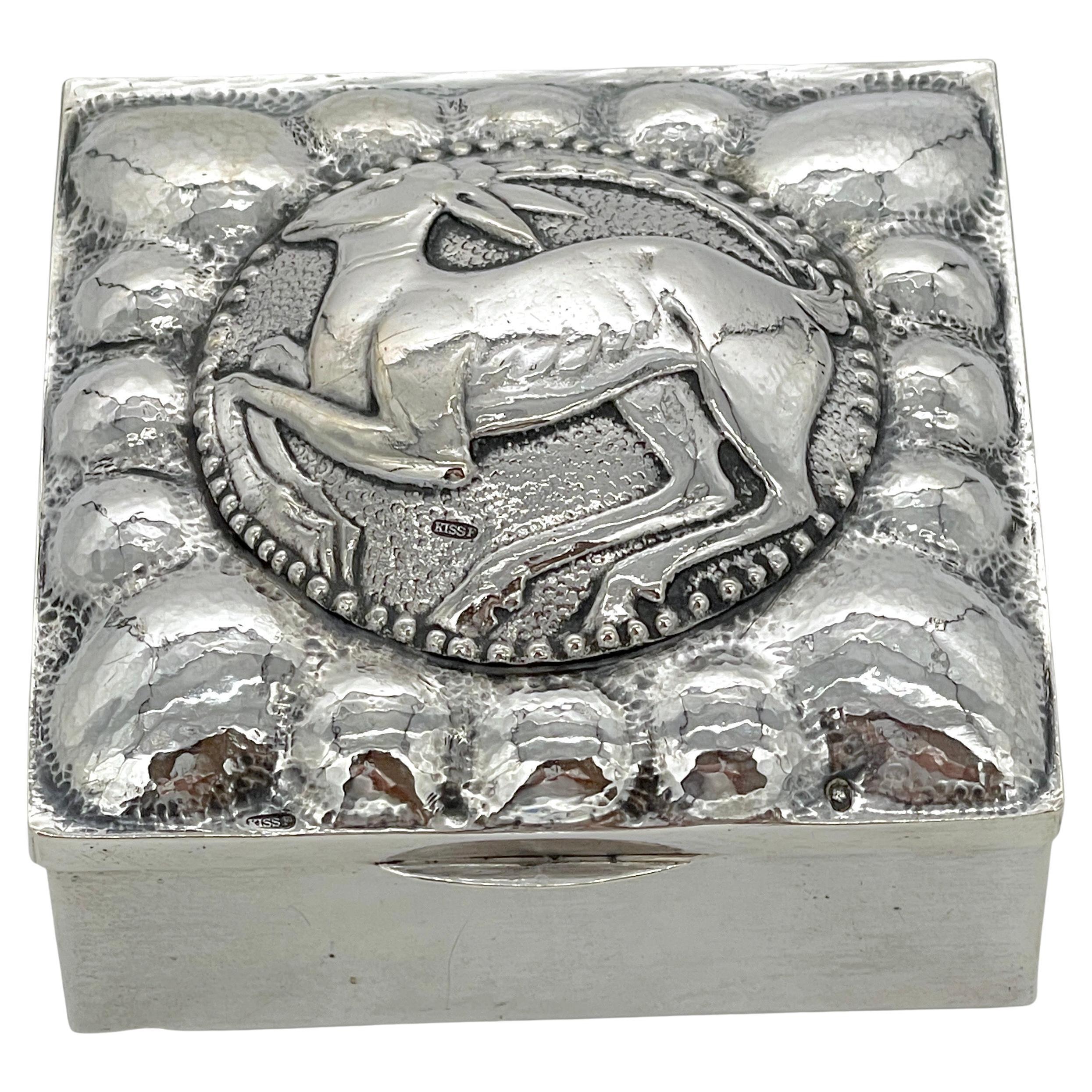 Feine französische Sterling Art Deco Widdermotiv Quadratische Tischbox, CIRCA 1925