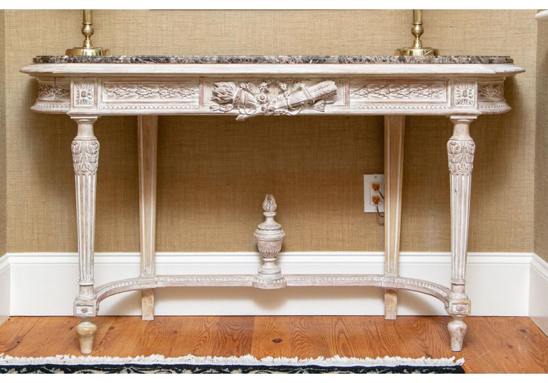Louis XVI Fine French Style Carved Wood Console Table with Marble Top For Sale