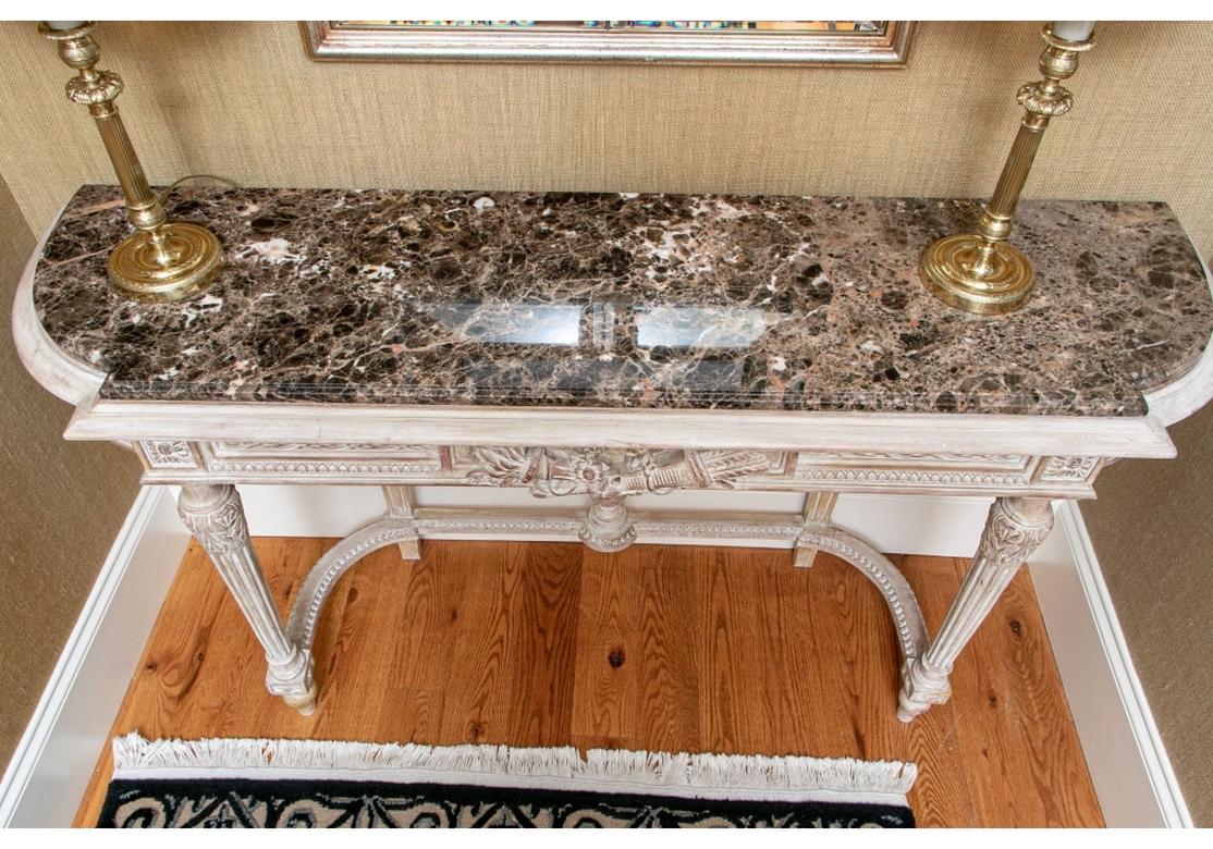 Fine French Style Carved Wood Console Table with Marble Top In Good Condition For Sale In Bridgeport, CT