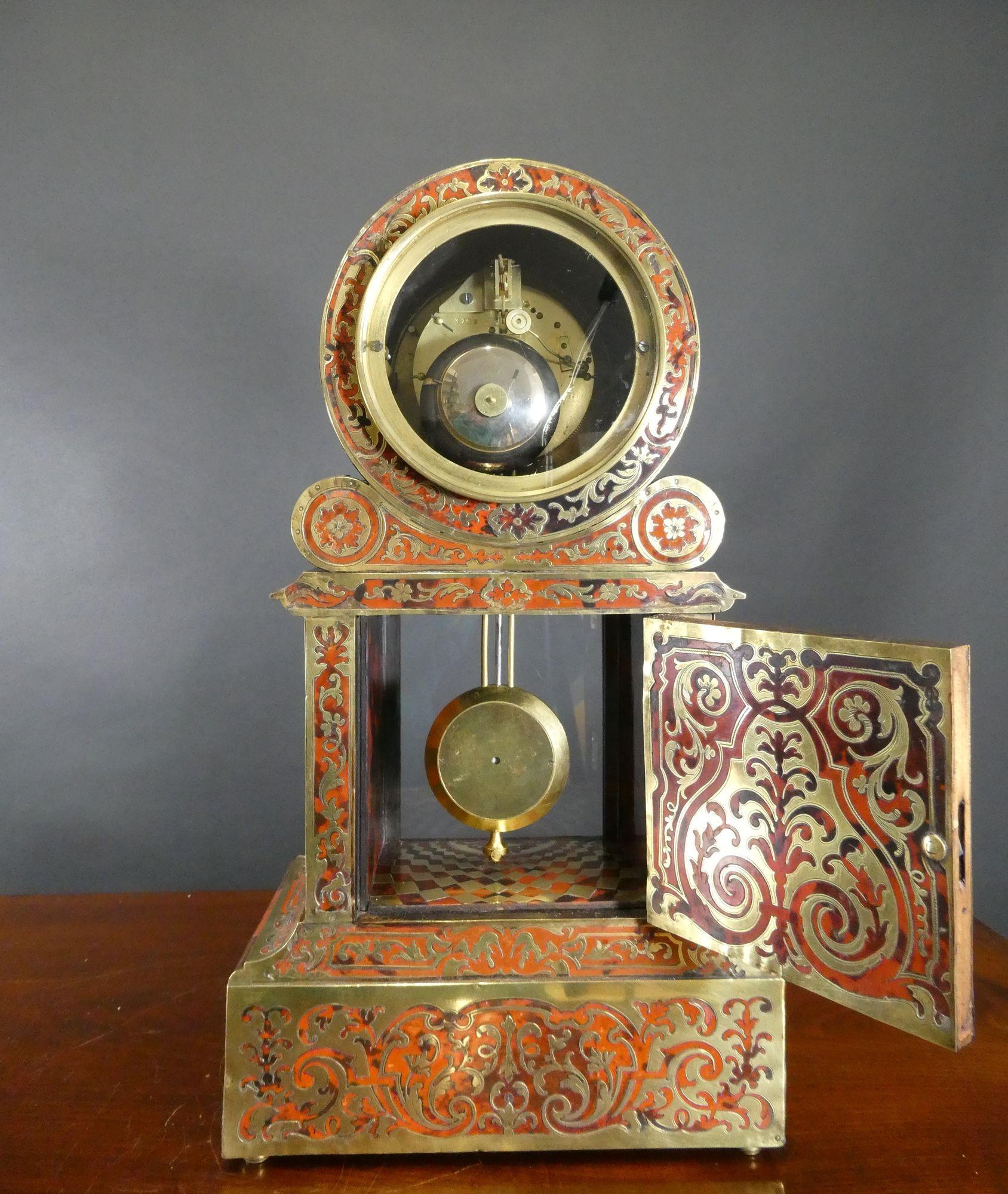 Fine French Tortoiseshell Boulle Clock by Brocot & Delettrez, Paris For Sale 5