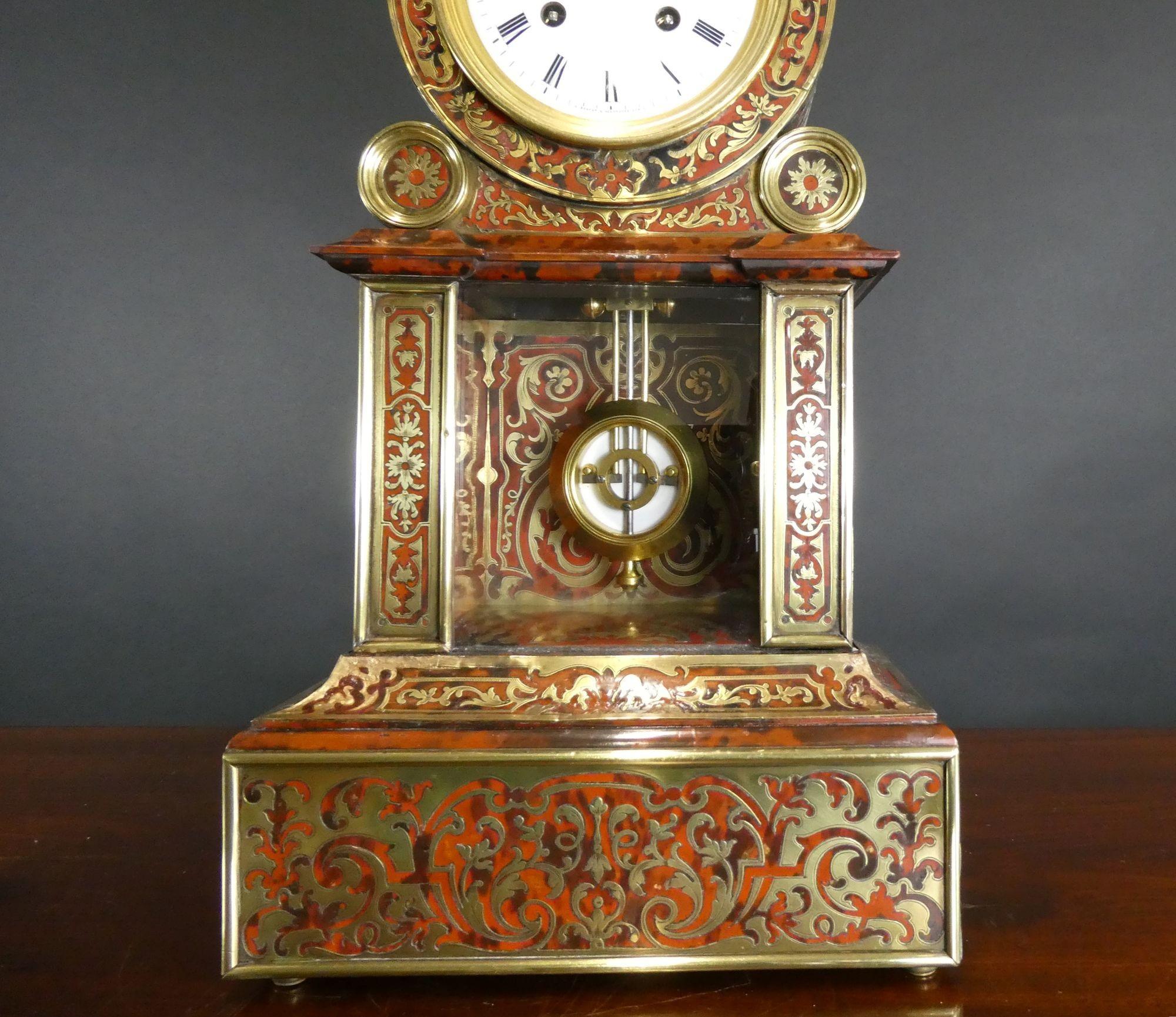 Fine French Tortoiseshell Boulle Clock by Brocot & Delettrez, Paris For Sale 6