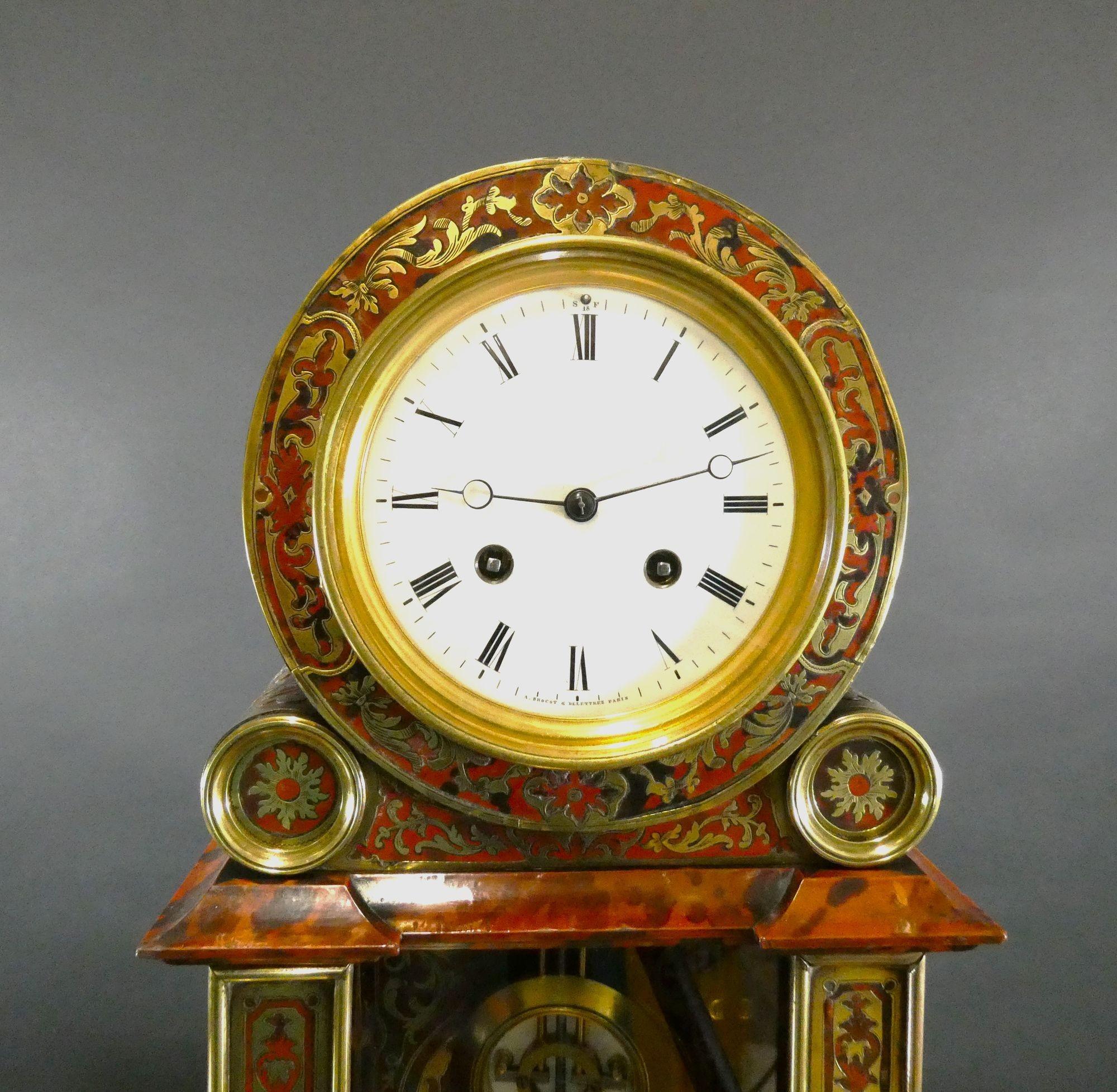 Fine French Tortoiseshell Boulle Clock by Brocot & Delettrez, Paris For Sale 7