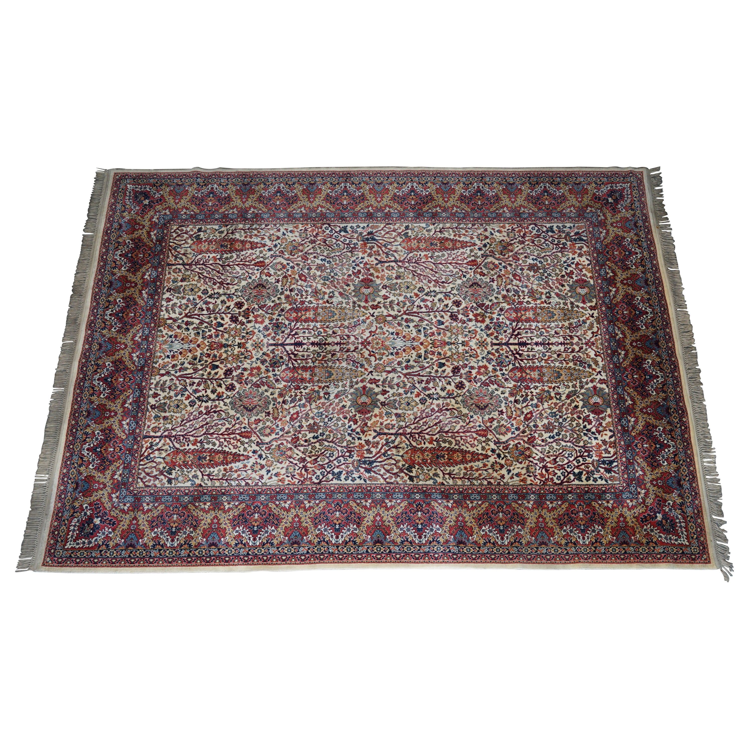 Großer französischer Vintage-Teppich mit geblümten Blättern im Angebot