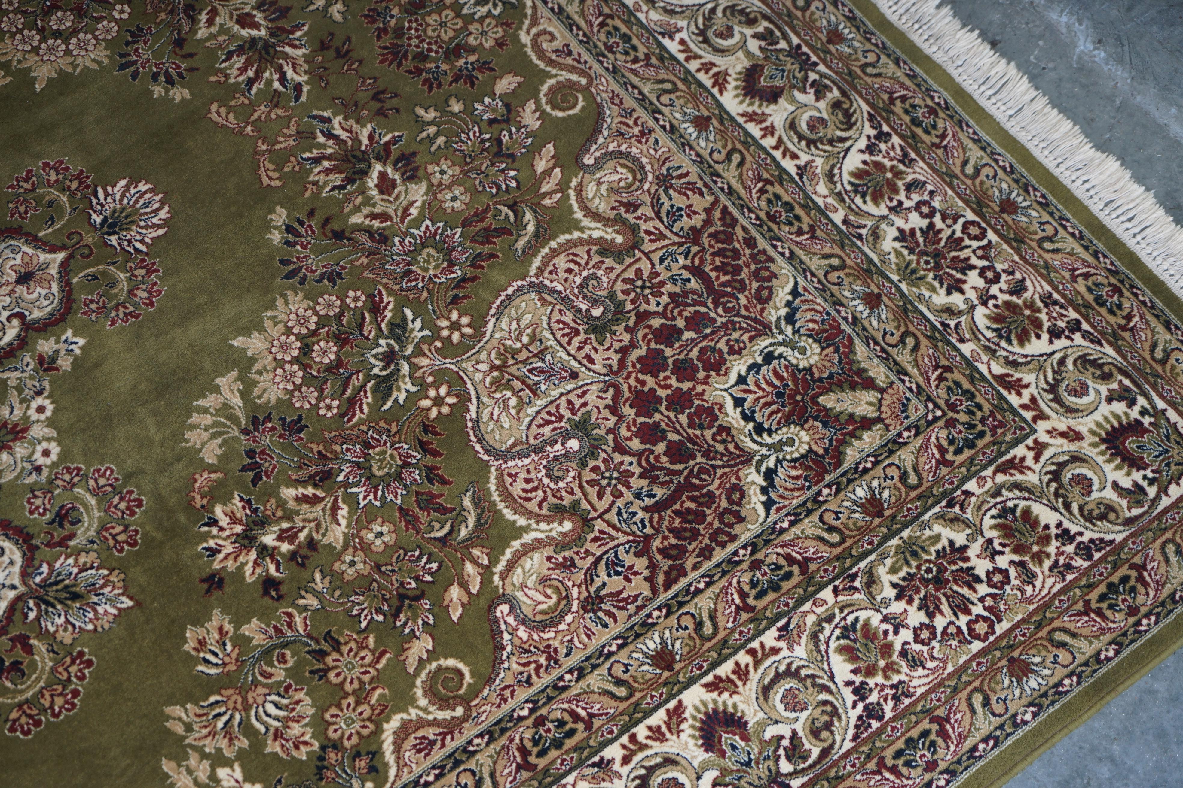 Hand-Crafted Fine French Vintage Green Extra Large Rug Carpet Must See Pictures For Sale