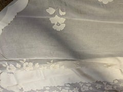 Fine French Vintage White Linen Tablecloth Embroidered with 12 Matching Napkins