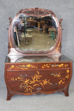 Fine French Walnut Inlaid Satinwood Art Nouveau Dresser in the Manner of Galle