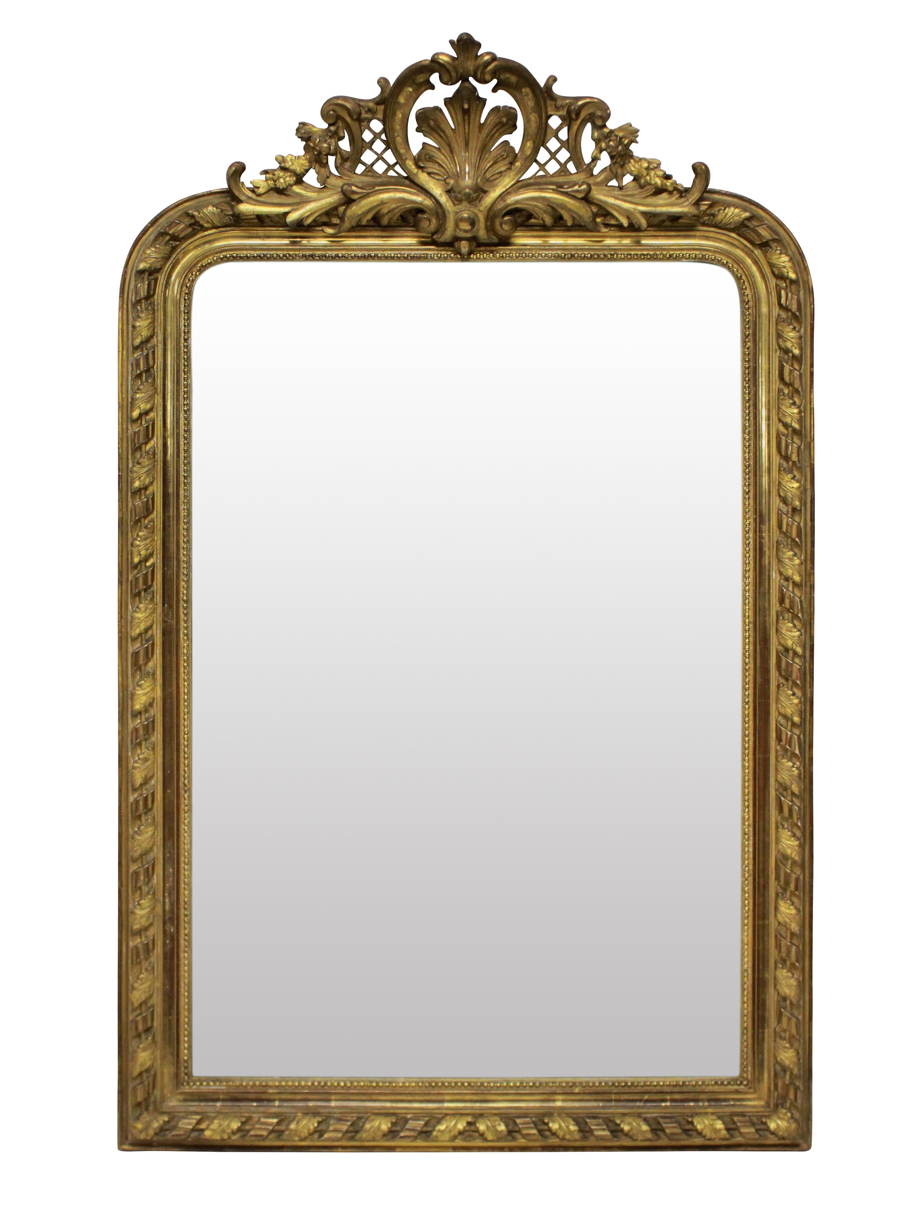 Mid-19th Century Fine French Water Gilded over Mantle Mirror