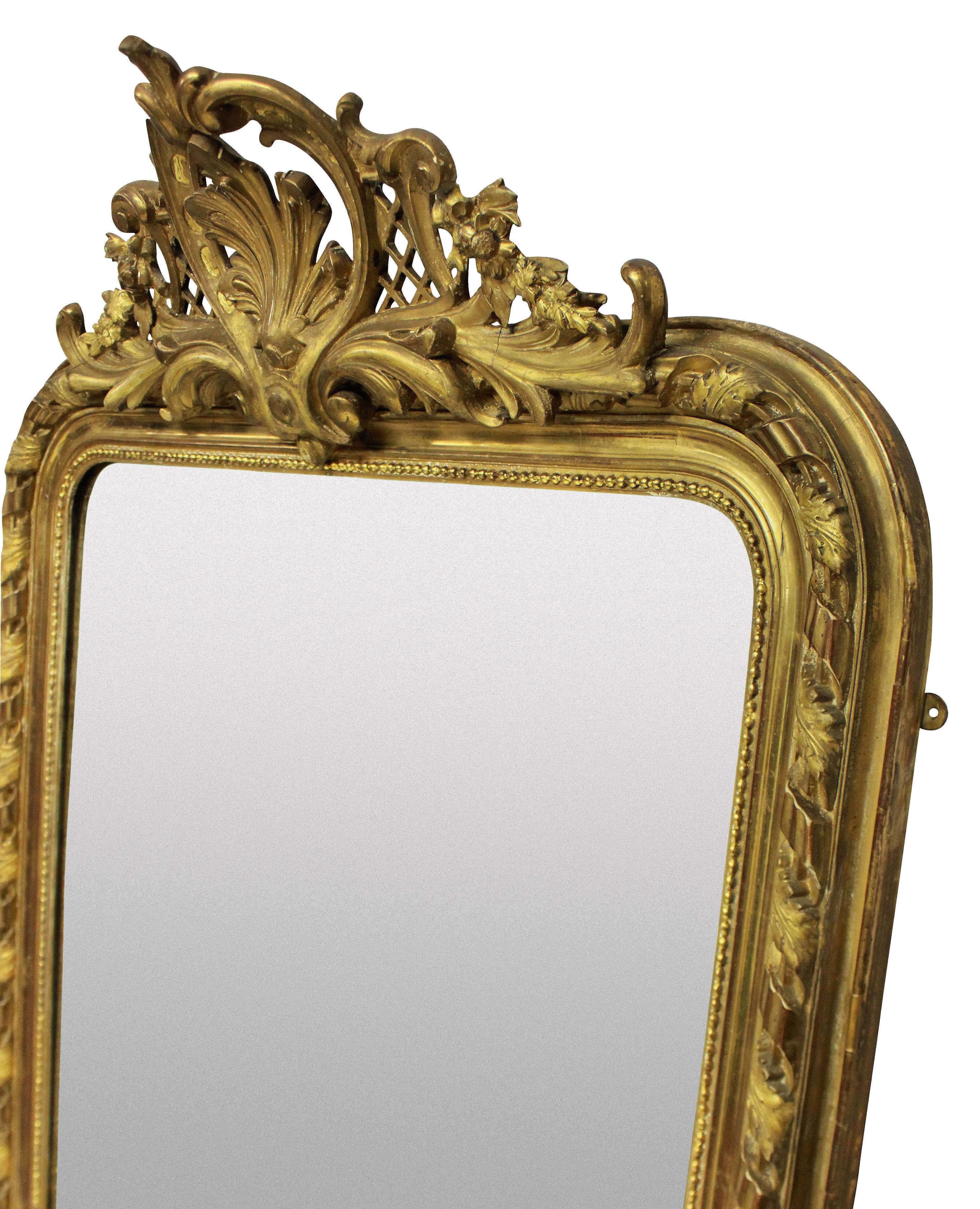 Mid-19th Century Fine French Water Gilded Overmantel Mirror