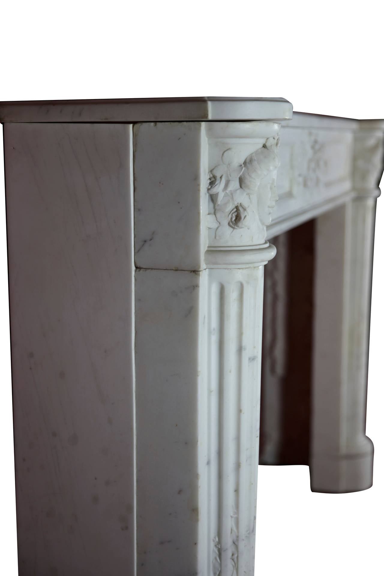 Fine French White 18th Century Carrara Marble Antique Fireplace Surround For Sale 5