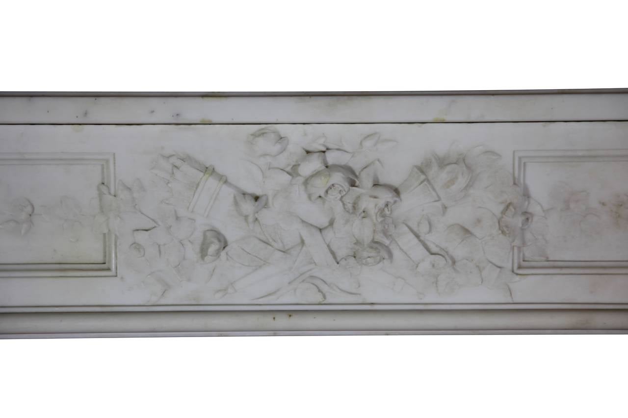 Louis XVI Fine French White 18th Century Carrara Marble Antique Fireplace Surround For Sale