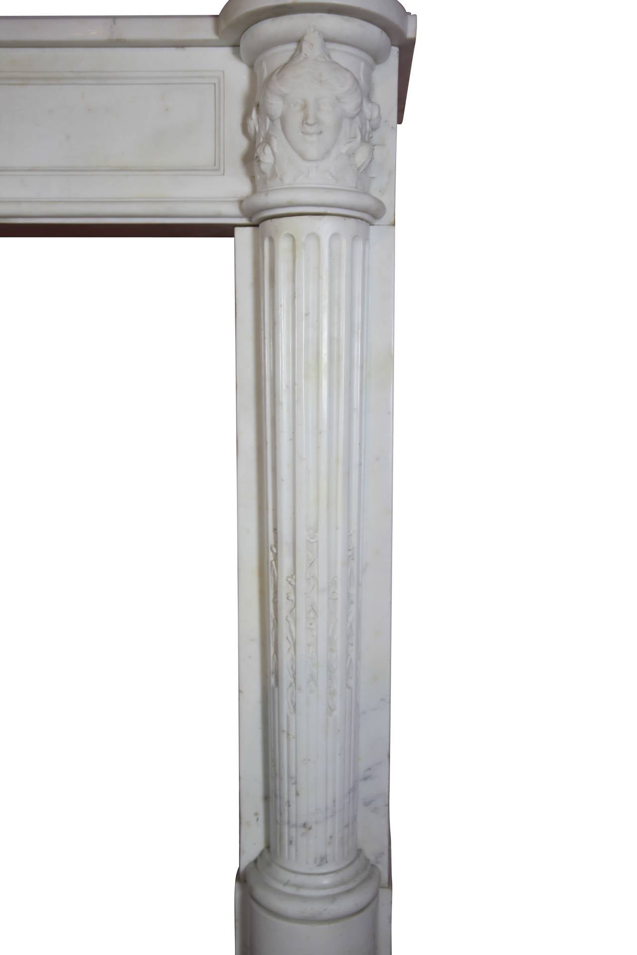 Polished Fine French White 18th Century Carrara Marble Antique Fireplace Surround For Sale