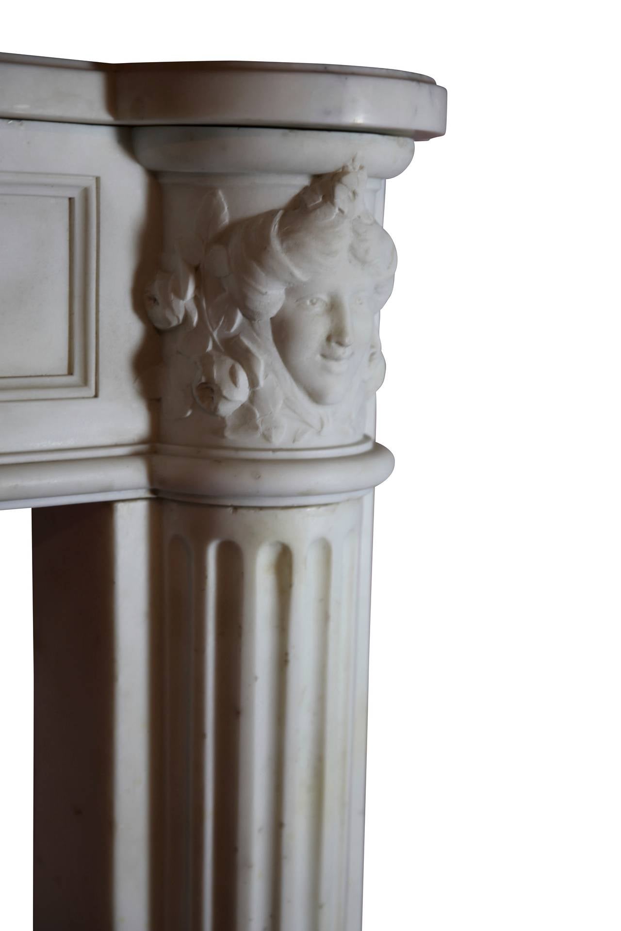 Fine French White 18th Century Carrara Marble Antique Fireplace Surround For Sale 1