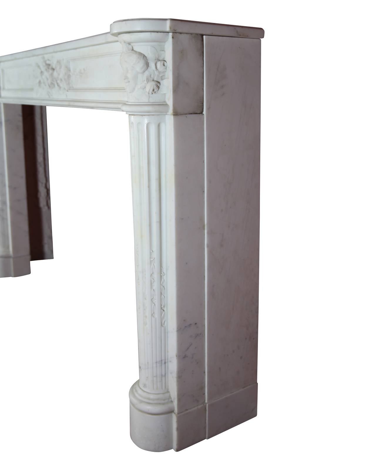 Fine French White 18th Century Carrara Marble Antique Fireplace Surround For Sale 2