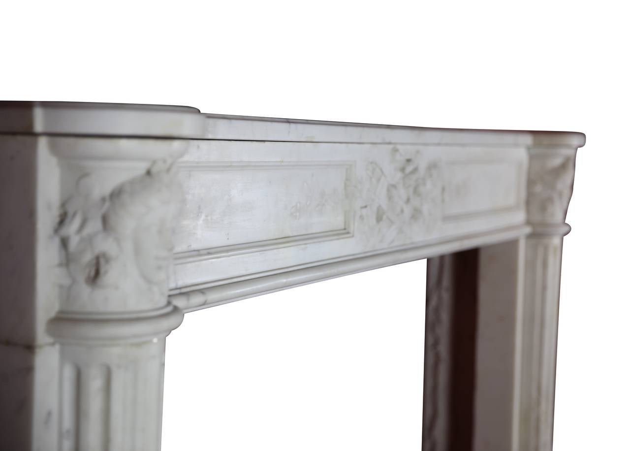 Fine French White 18th Century Carrara Marble Antique Fireplace Surround For Sale 3