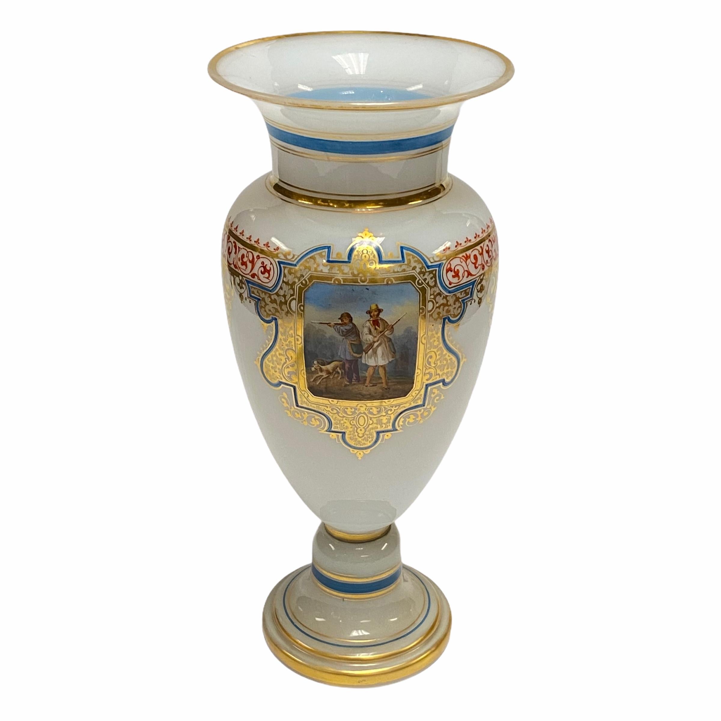 Fine French White Opaline Glass Vase with Painted Hunting Scene of Very Good Quality

Stock Number: DA158