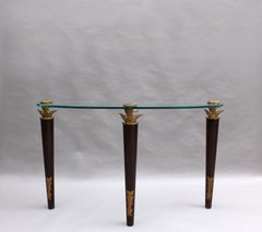 Consolle francese in legno, bronzo e vetro di Garouste e Bonetti