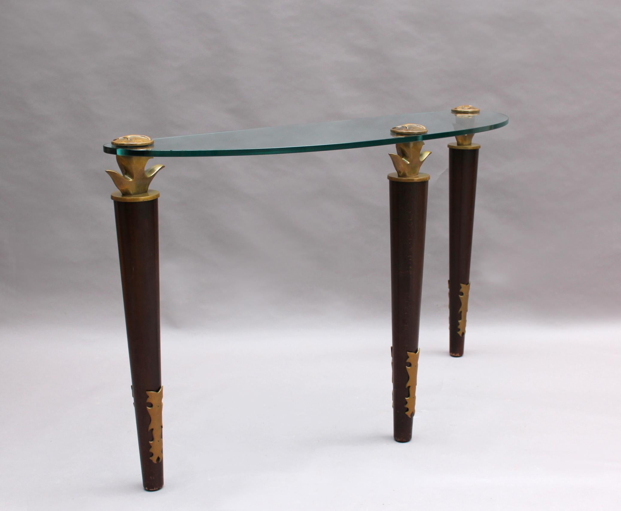 Modern Fine French Wood, Bronze and Glass Console by Garouste and Bonetti For Sale