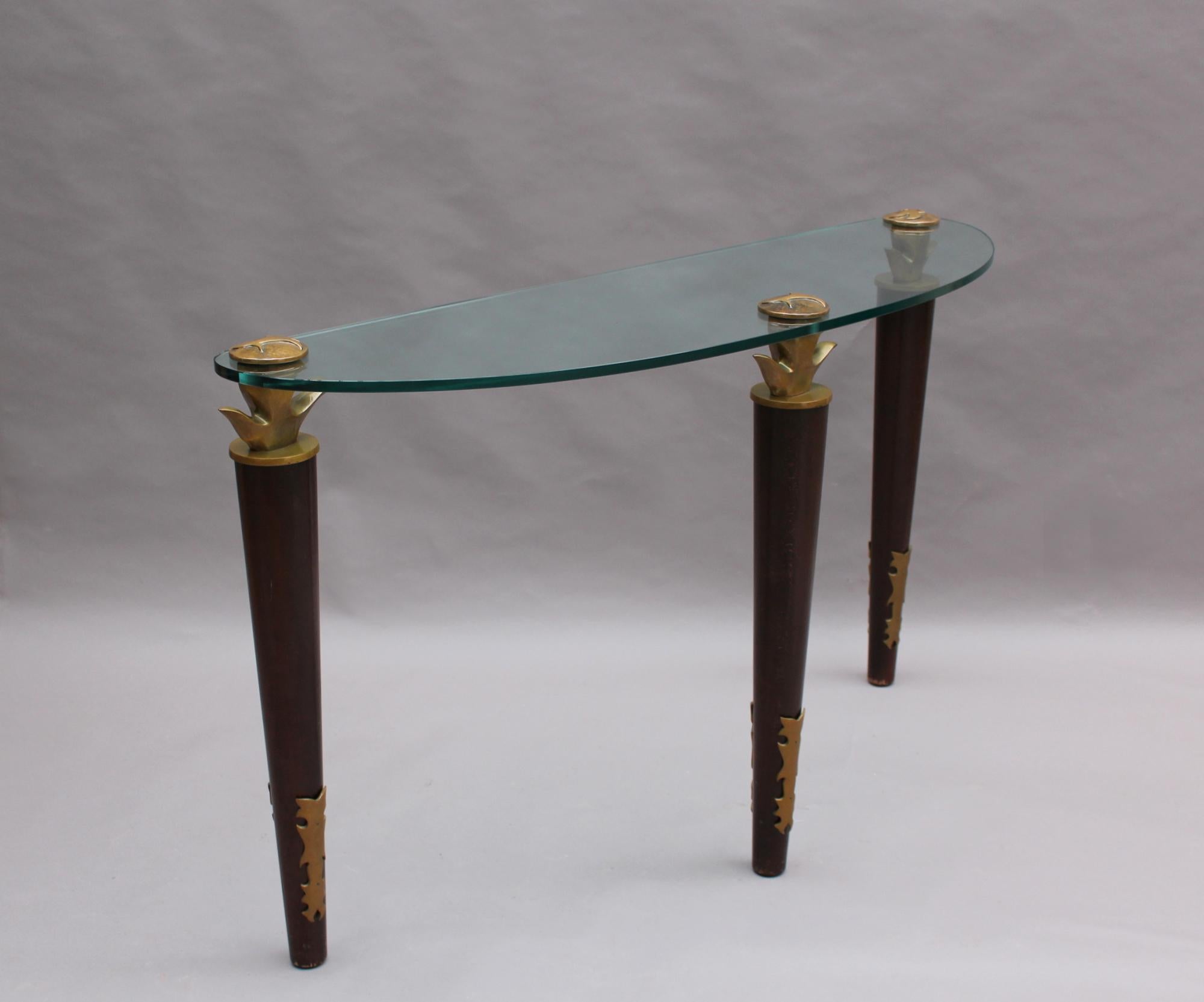 Fine French Wood, Bronze and Glass Console by Garouste and Bonetti In Good Condition For Sale In Long Island City, NY