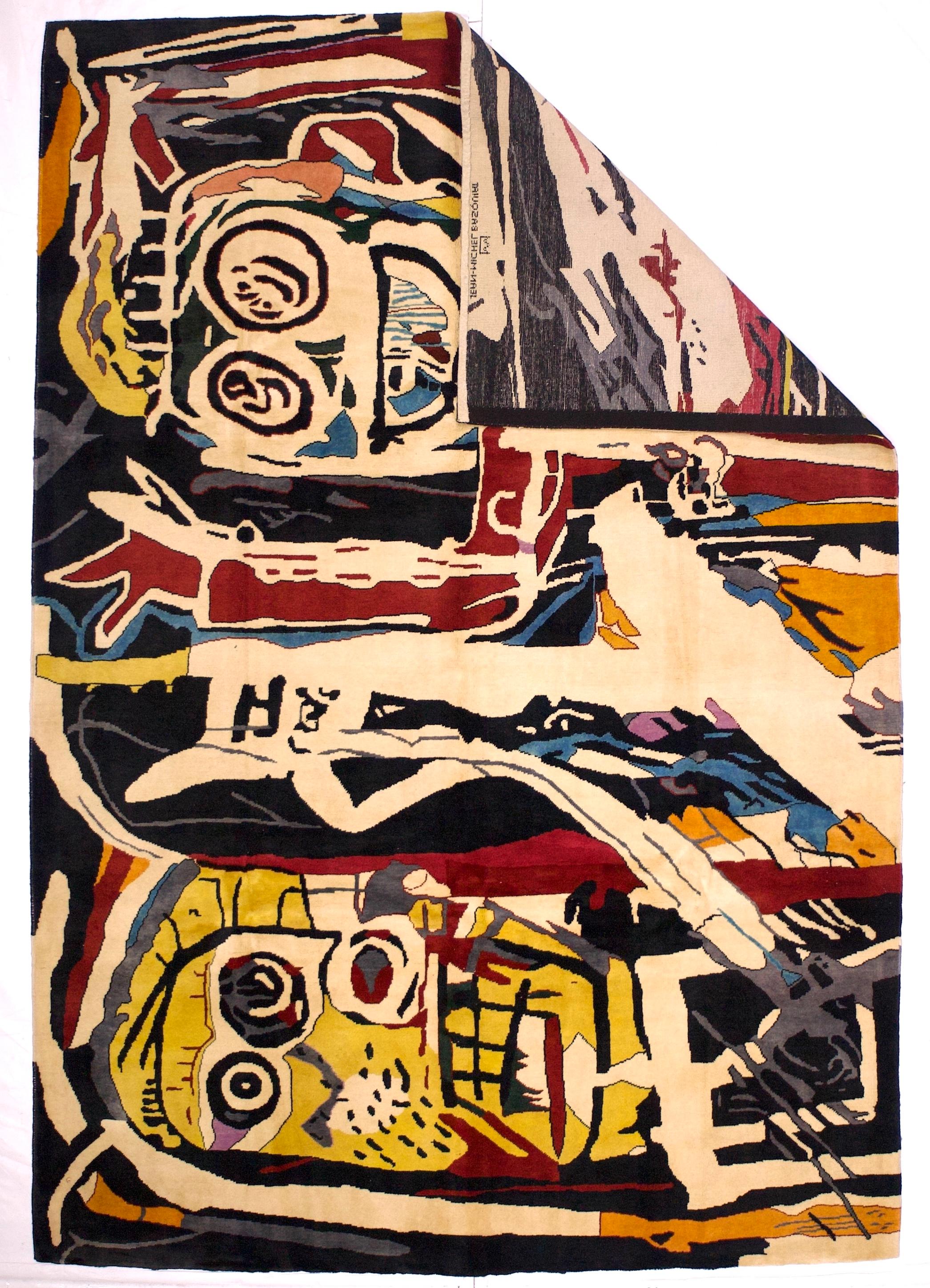 Fine French Wool Rug After Basquiat 5’9