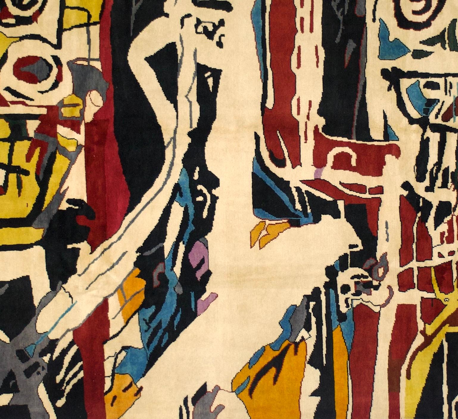 Fine French Wool Rug After Basquiat 5’9