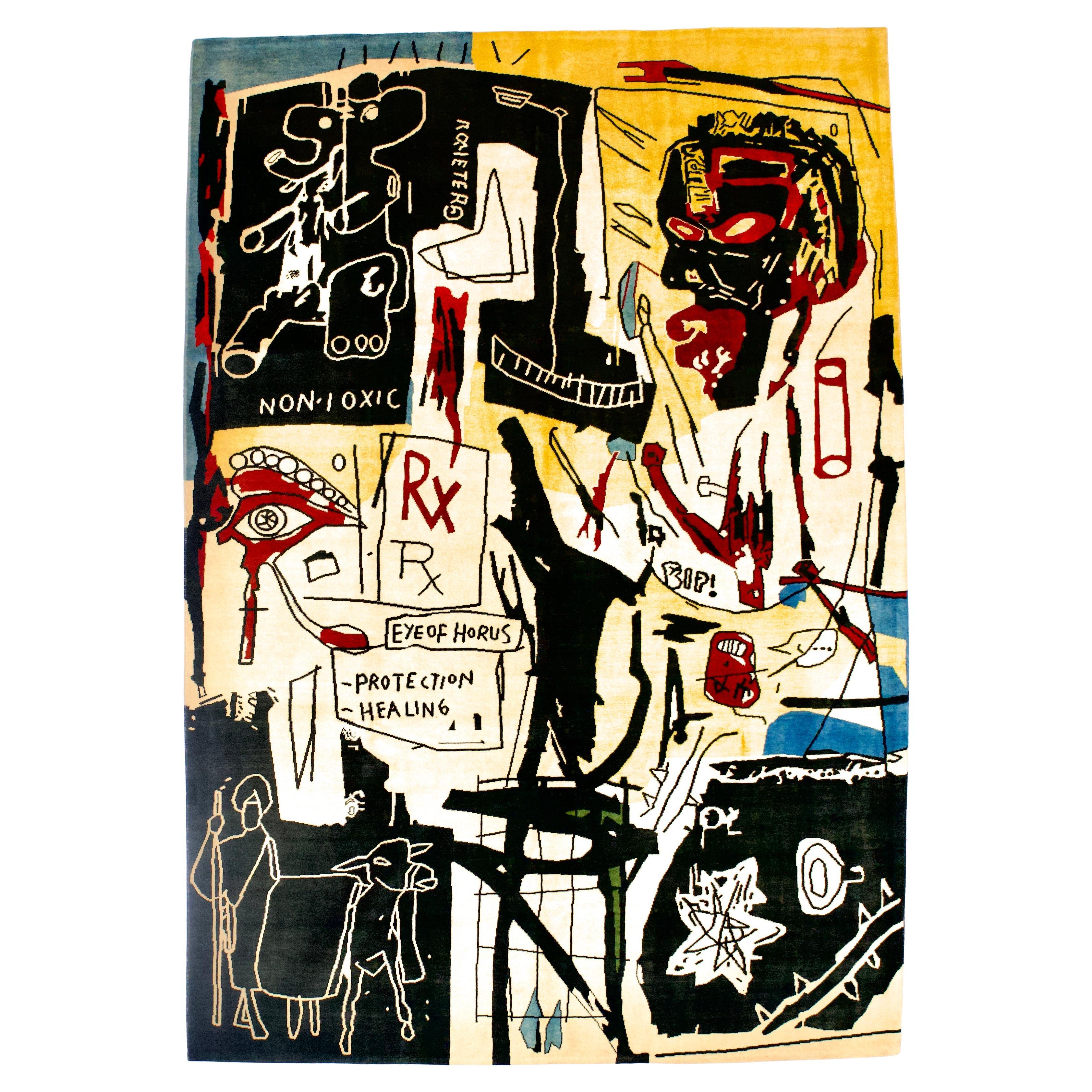 Fine French Wool Rug After Basquiat 6'8" x 9’8" For Sale