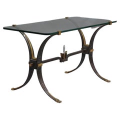 Fine French Wrought Iron and Brass Base Coffee Table with a Glass Top
