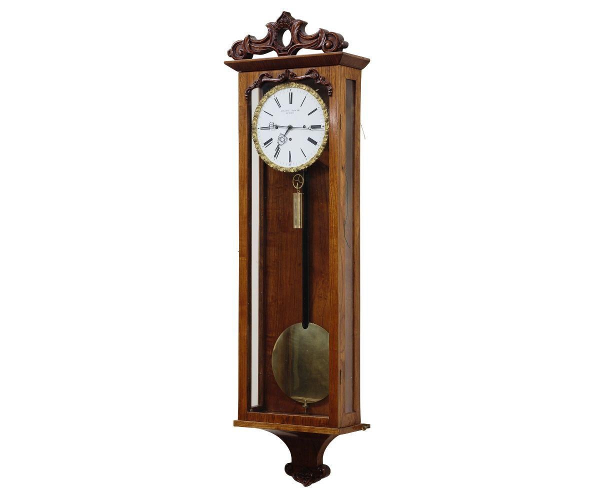 Biedermeier Fine Fruitwood Grand-Sonnerie Striking Vienna Regulator Wall Clock For Sale